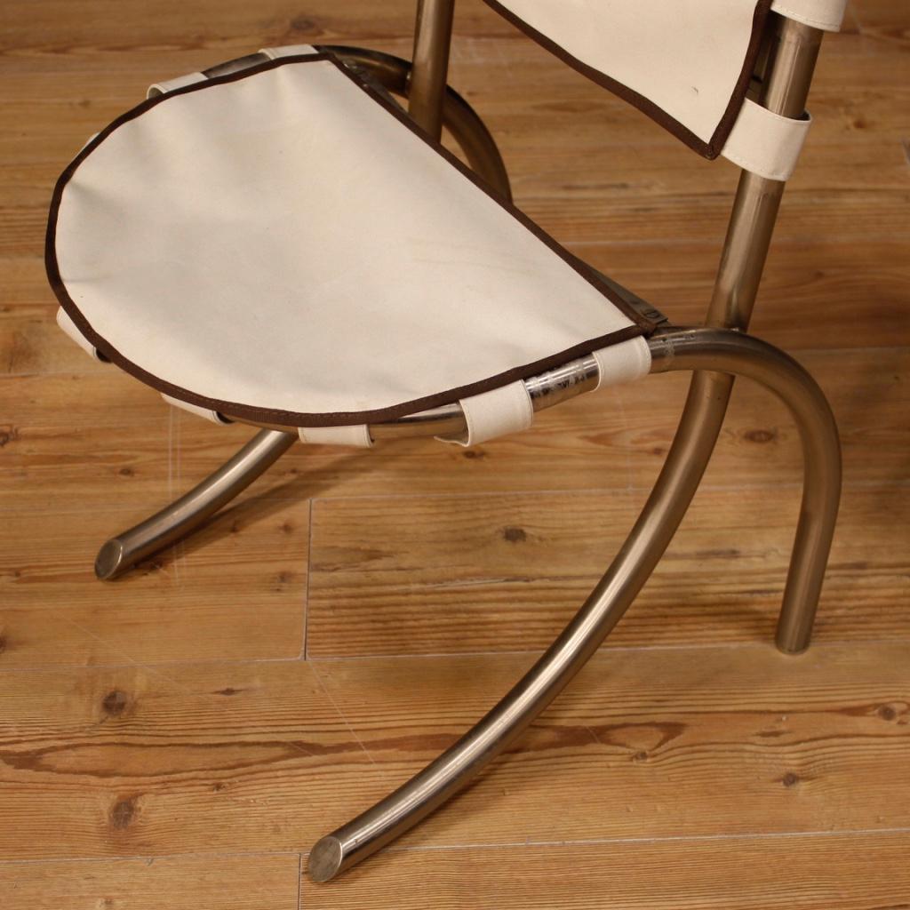 Tetrark Design Bazzani 20th Century 4 Steel And White Fabric 4 Italian Chairs 3