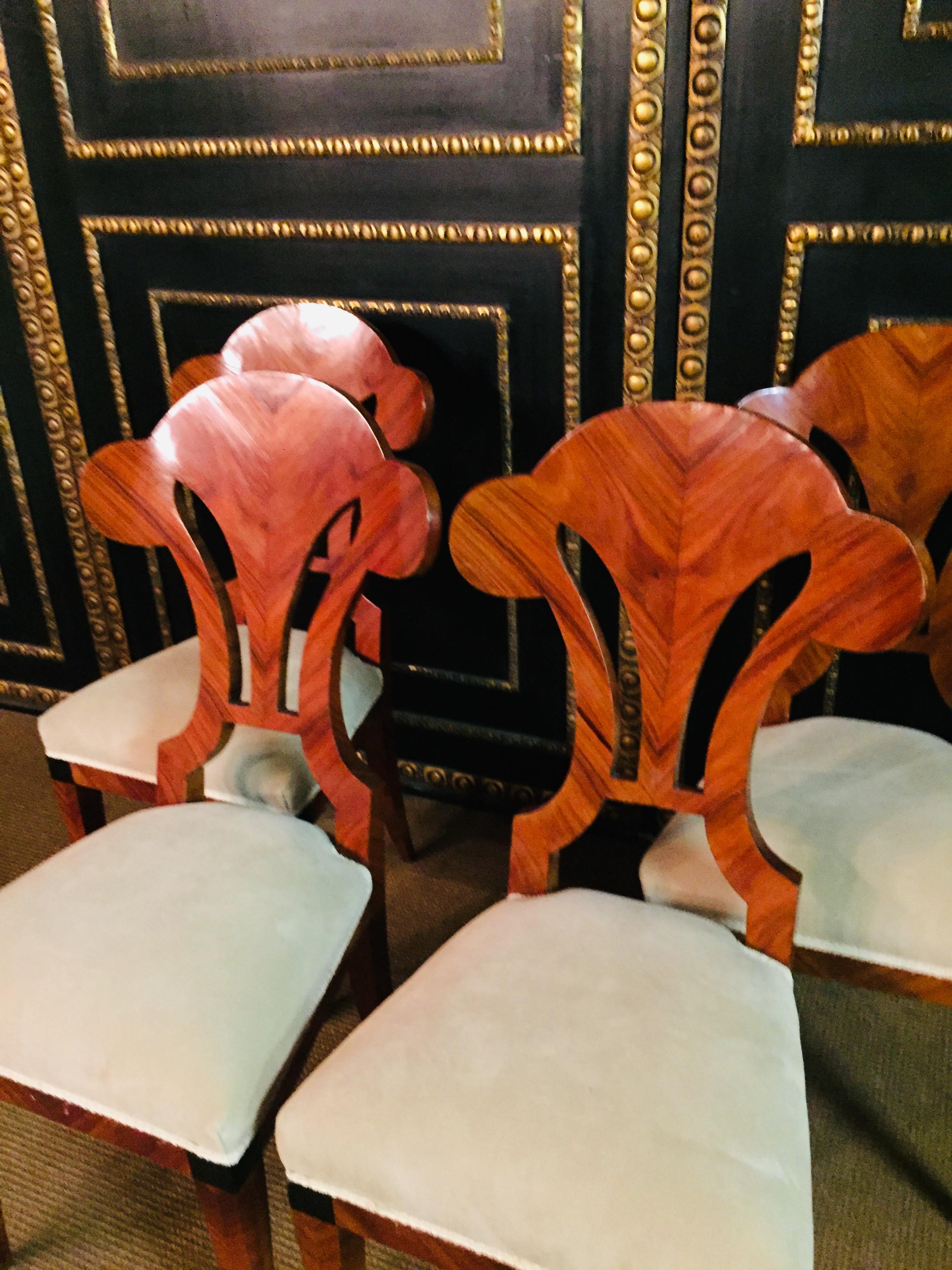 20th Century 4 Vienna antique Biedermeier Style Chairs Mahogany veneer 2