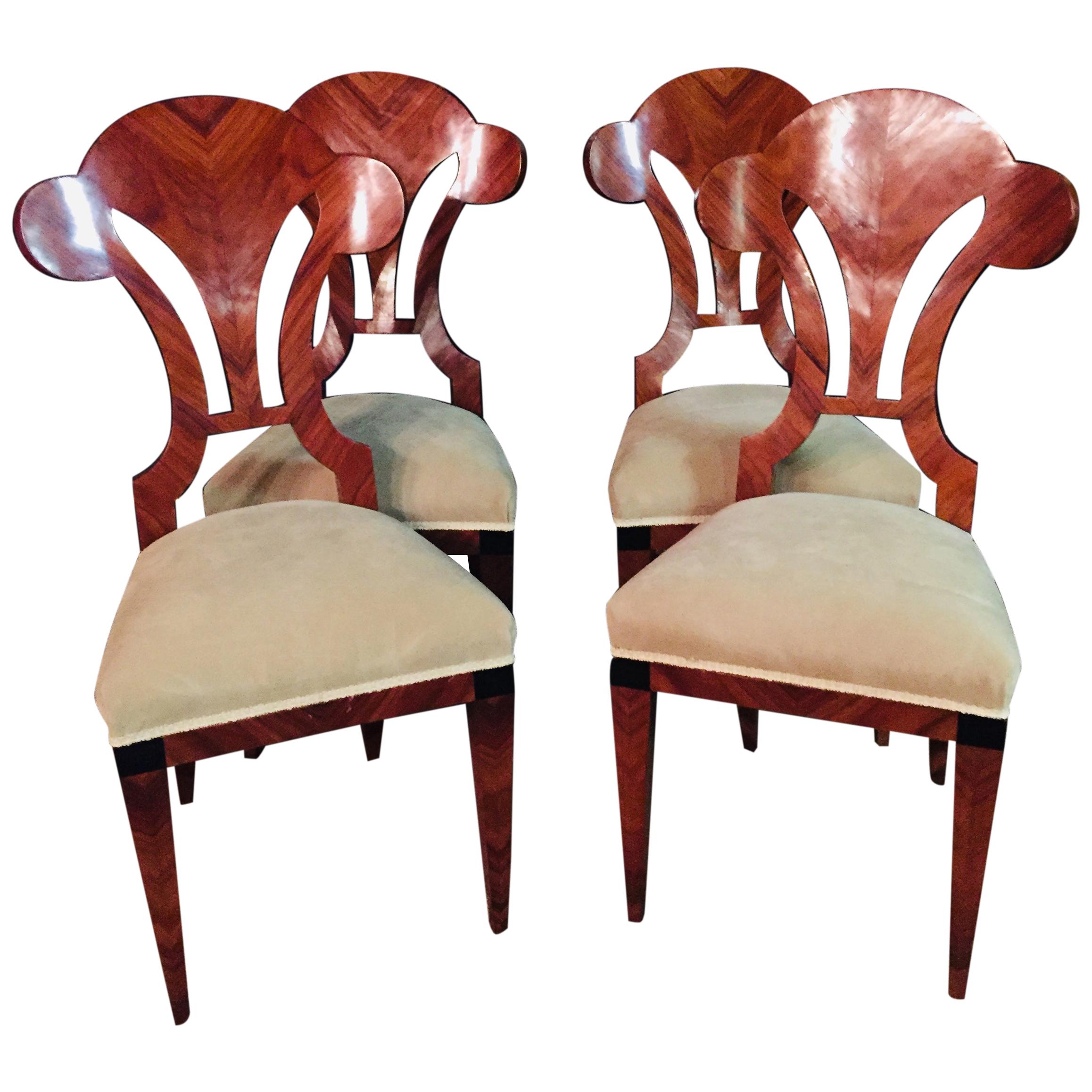 20th Century 4 Vienna antique Biedermeier Style Chairs Mahogany veneer