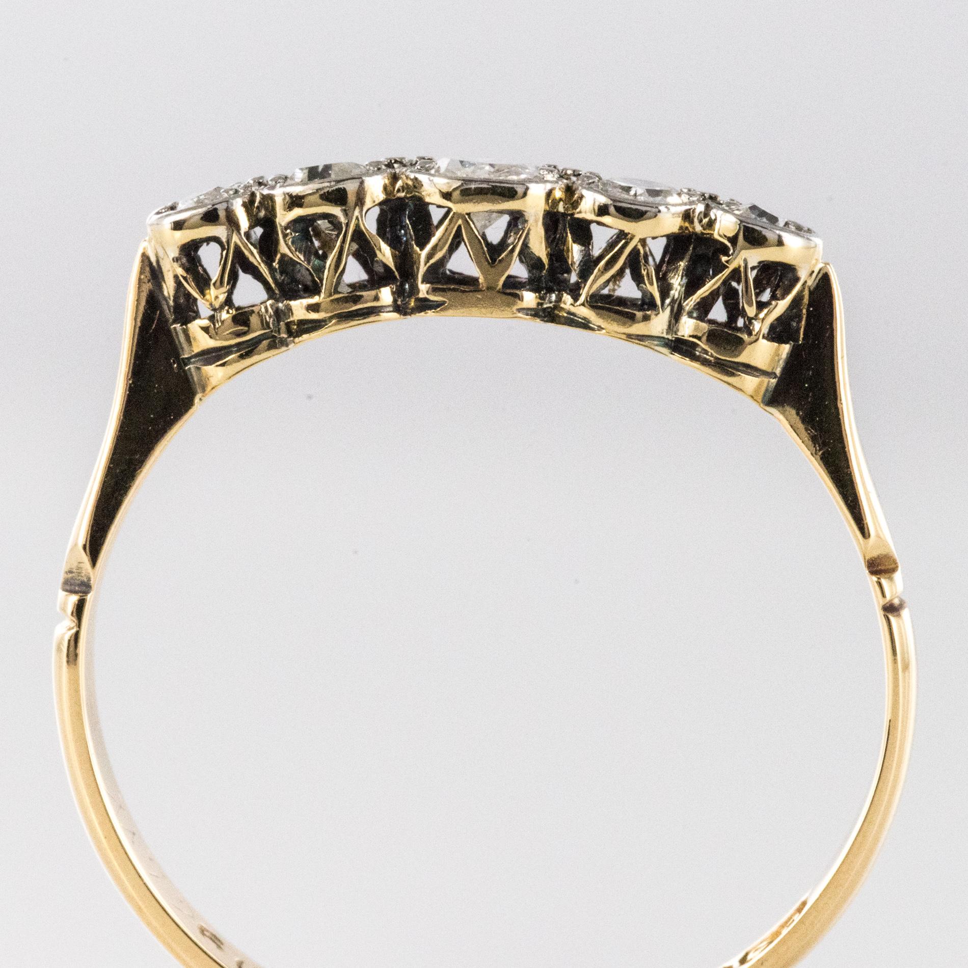 20th Century 5 Diamonds 18 Karat Yellow Gold Platinum Garter Ring 4