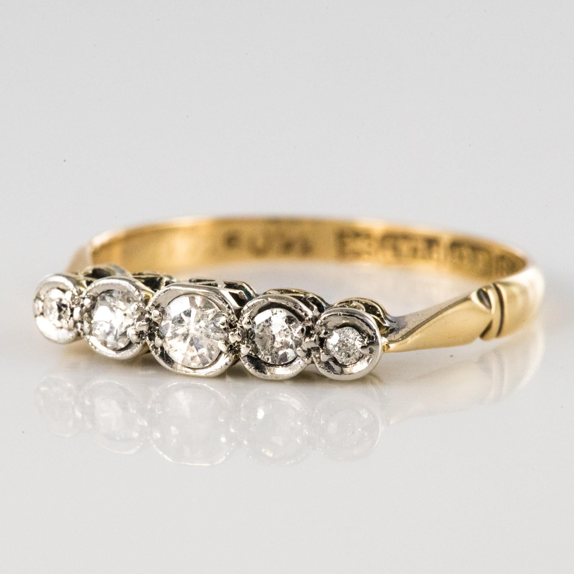 Victorian 20th Century 5 Diamonds 18 Karat Yellow Gold Platinum Garter Ring