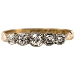 20th Century 5 Diamonds 18 Karat Yellow Gold Platinum Garter Ring