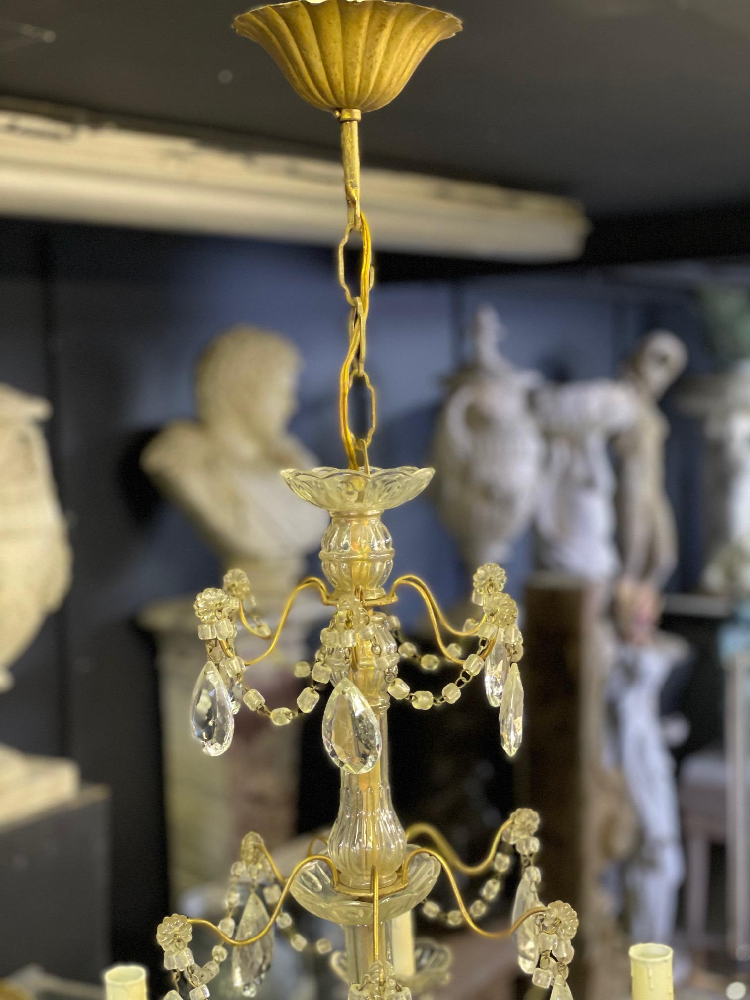 Metal 20th Century 6 Armed Italian Chandelier with Glass and Gold Frame For Sale