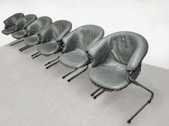 20th Century 6 Grey Leather Flynn Chairs Designed by Gastone Rinaldi for RIMA