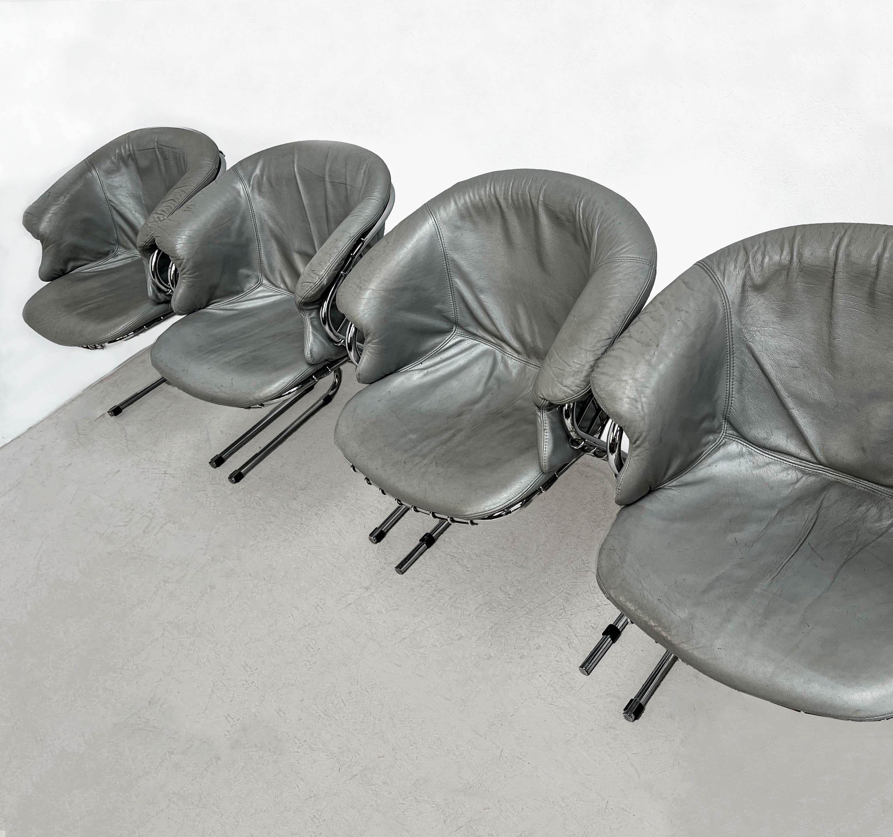 Mid-20th Century 20th Century 6 Grey Leather Flynn Chairs Designed by Gastone Rinaldi for RIMA