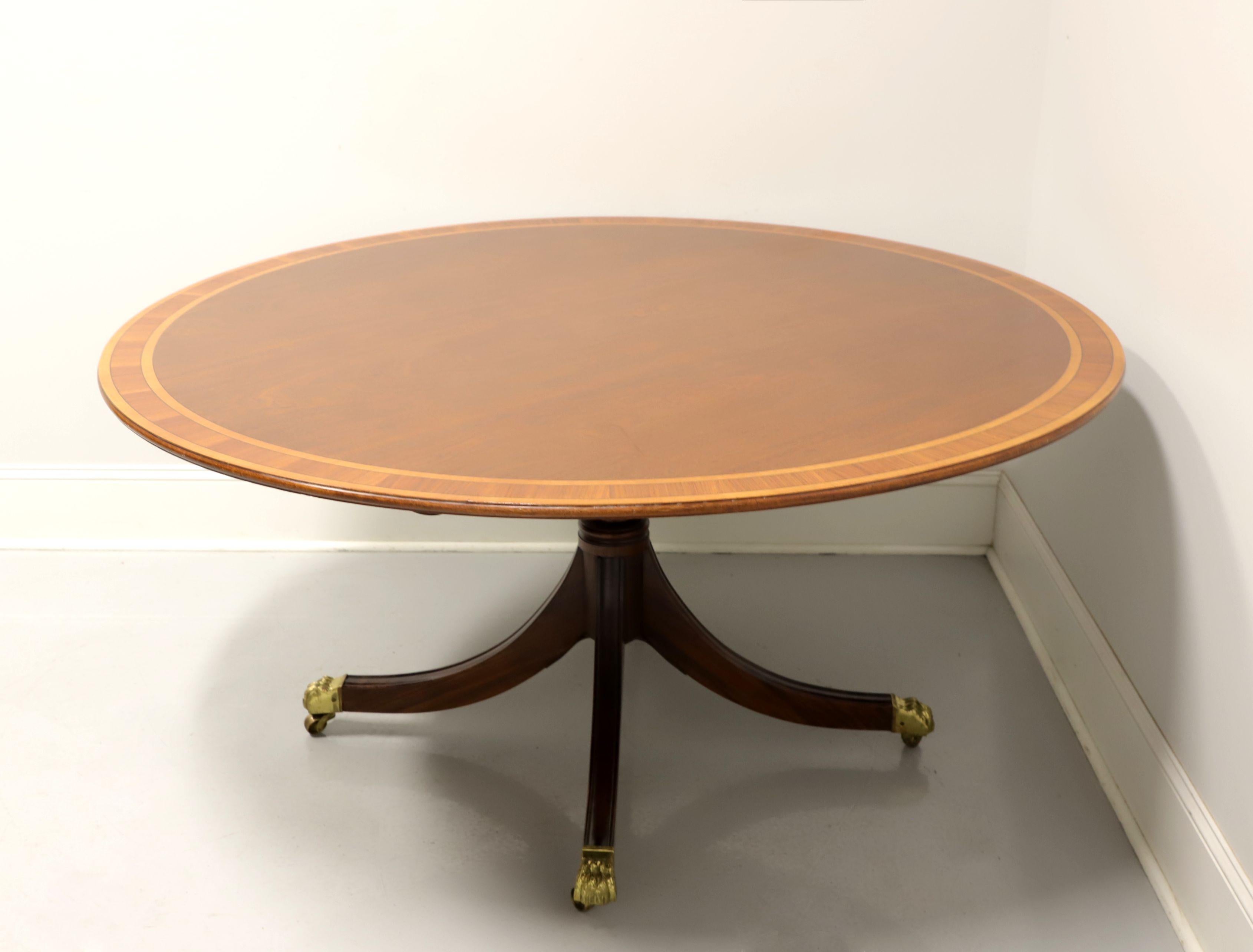 English 20th Century Round Banded Mahogany Single Pedestal Tilt-Top Dining Table