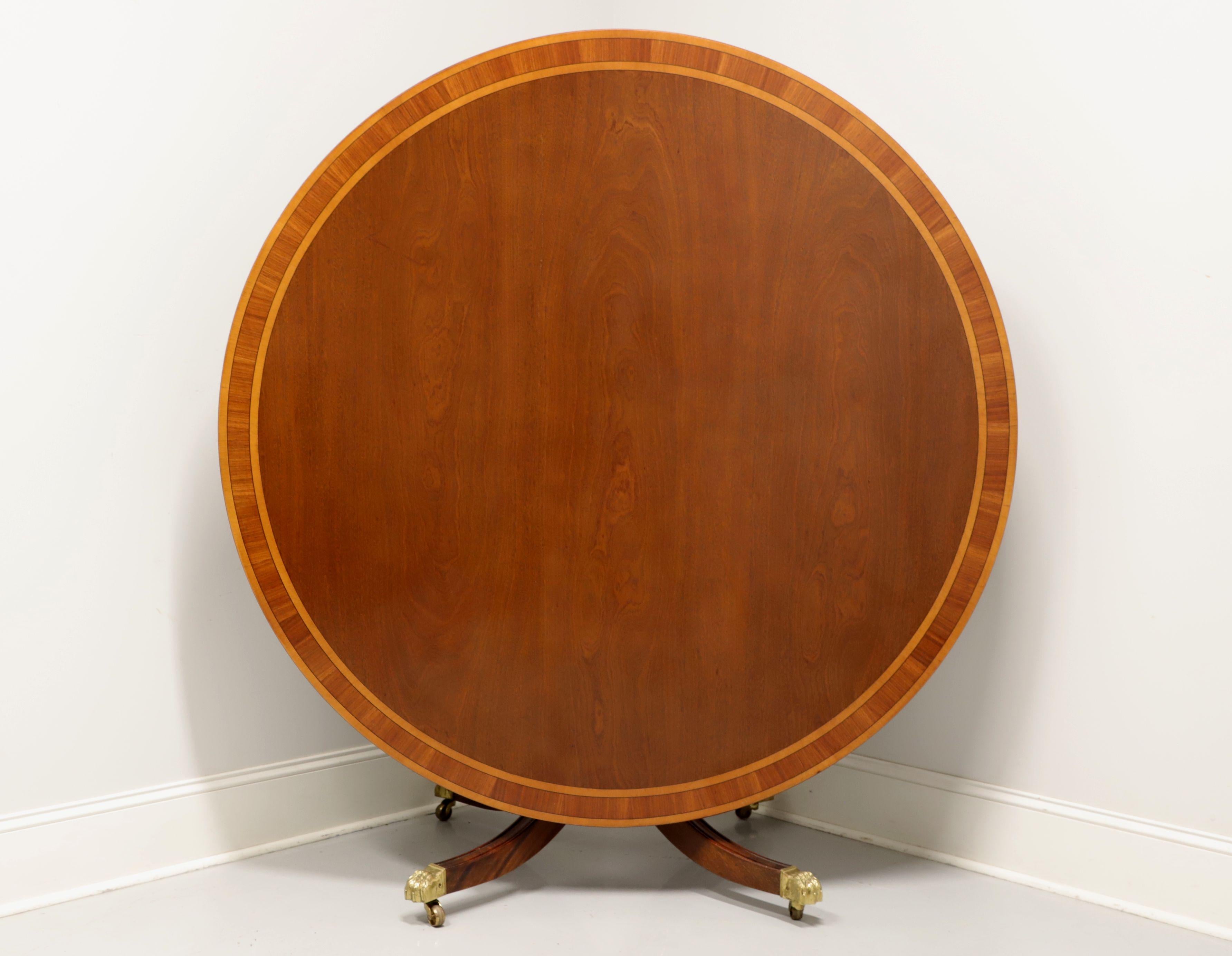 20th Century Round Banded Mahogany Single Pedestal Tilt-Top Dining Table In Fair Condition In Charlotte, NC
