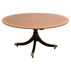 20th Century Round Banded Mahogany Single Pedestal Tilt-Top Dining Table