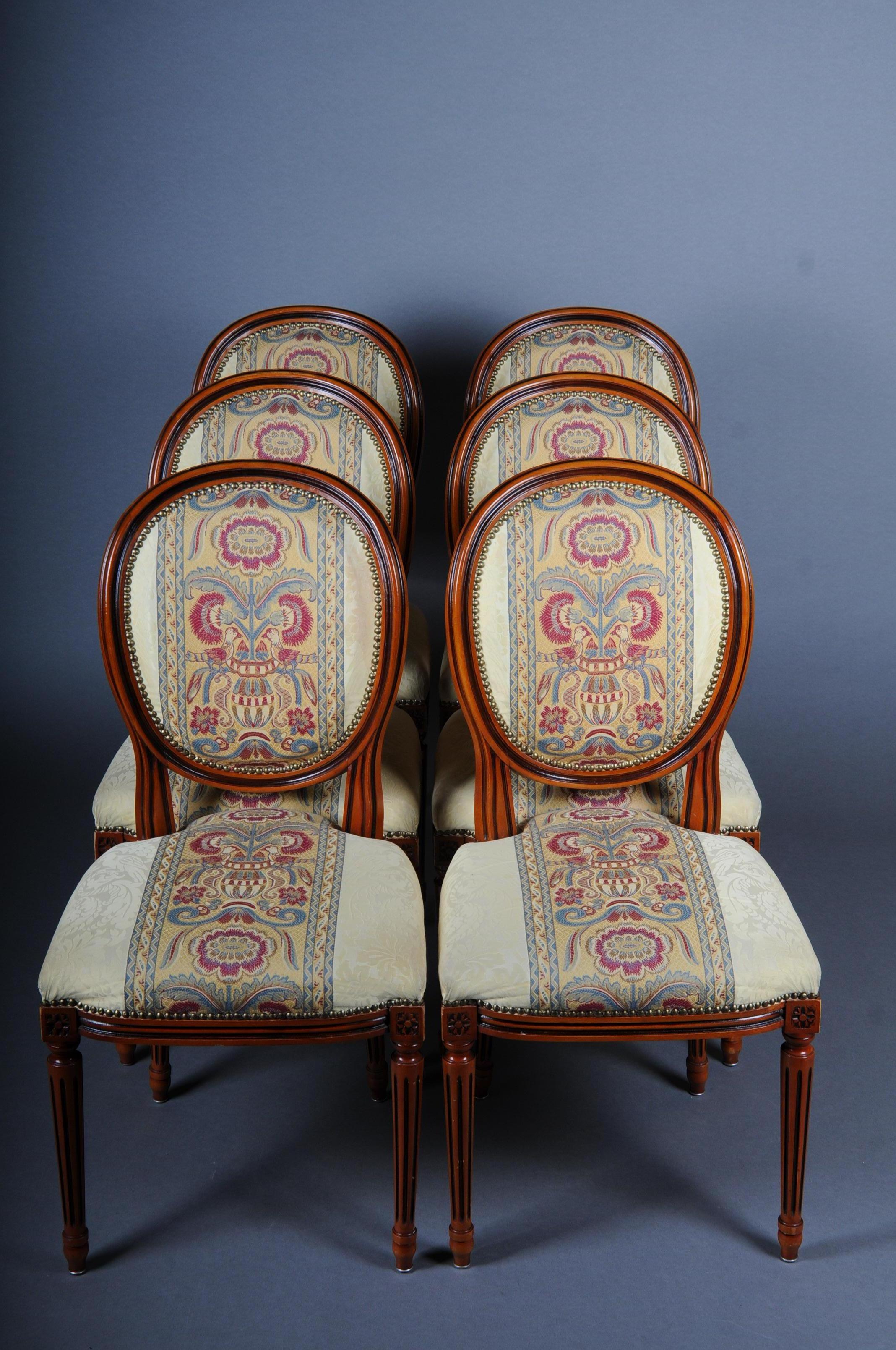 Wood 20th Century 8 French Drawing Room Chairs Louis XVI For Sale