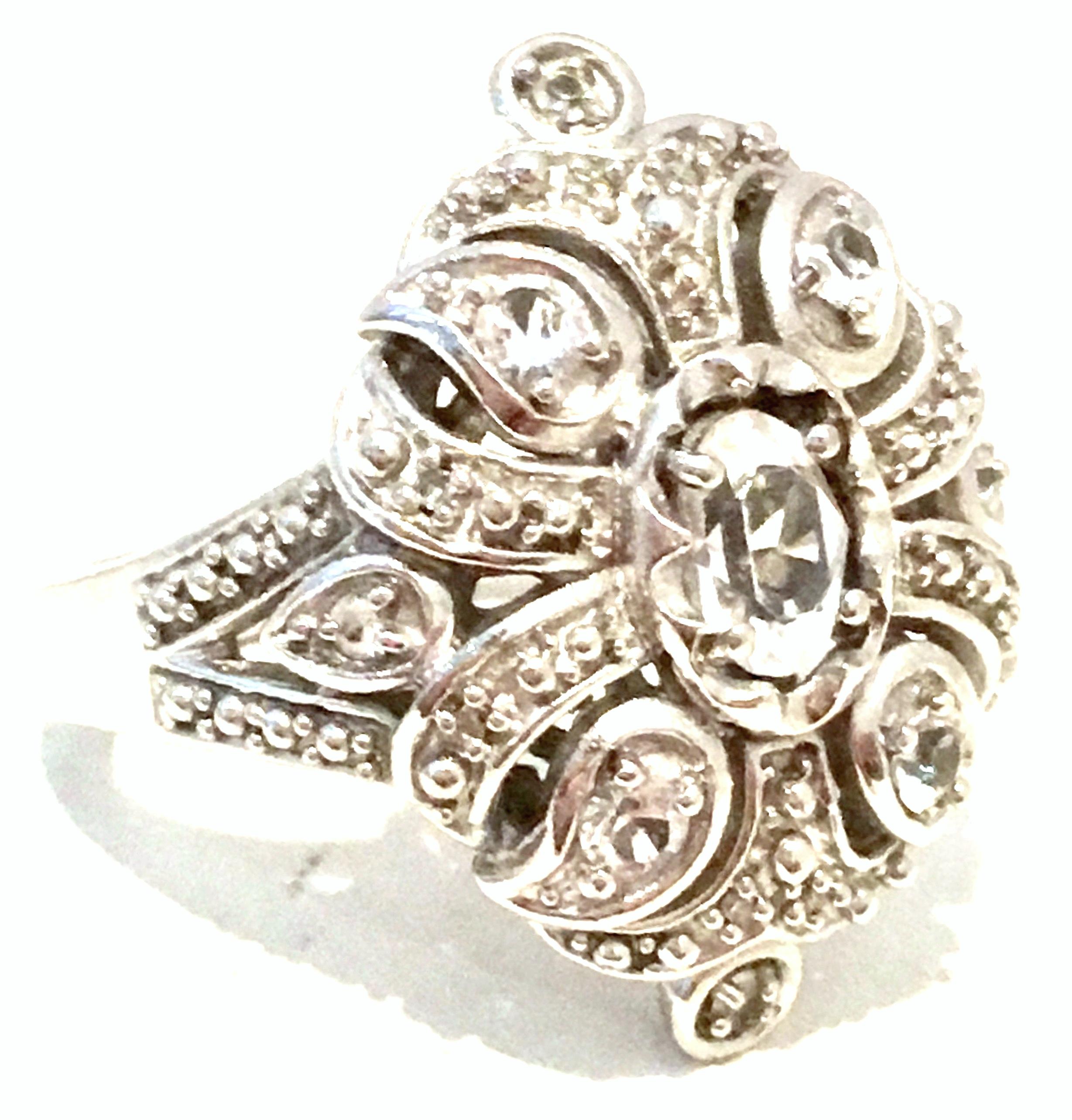 Women's or Men's 20th Century 925 Sterling Silver & Austrian Crystal Earrings & Ring S/3 For Sale