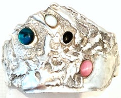 20th Century 925 Sterling Silver & Semi Precious Stone Cuff Bracelet