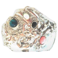 20th Century 925 Sterling Silver & Semi Precious Stone Cuff Bracelet