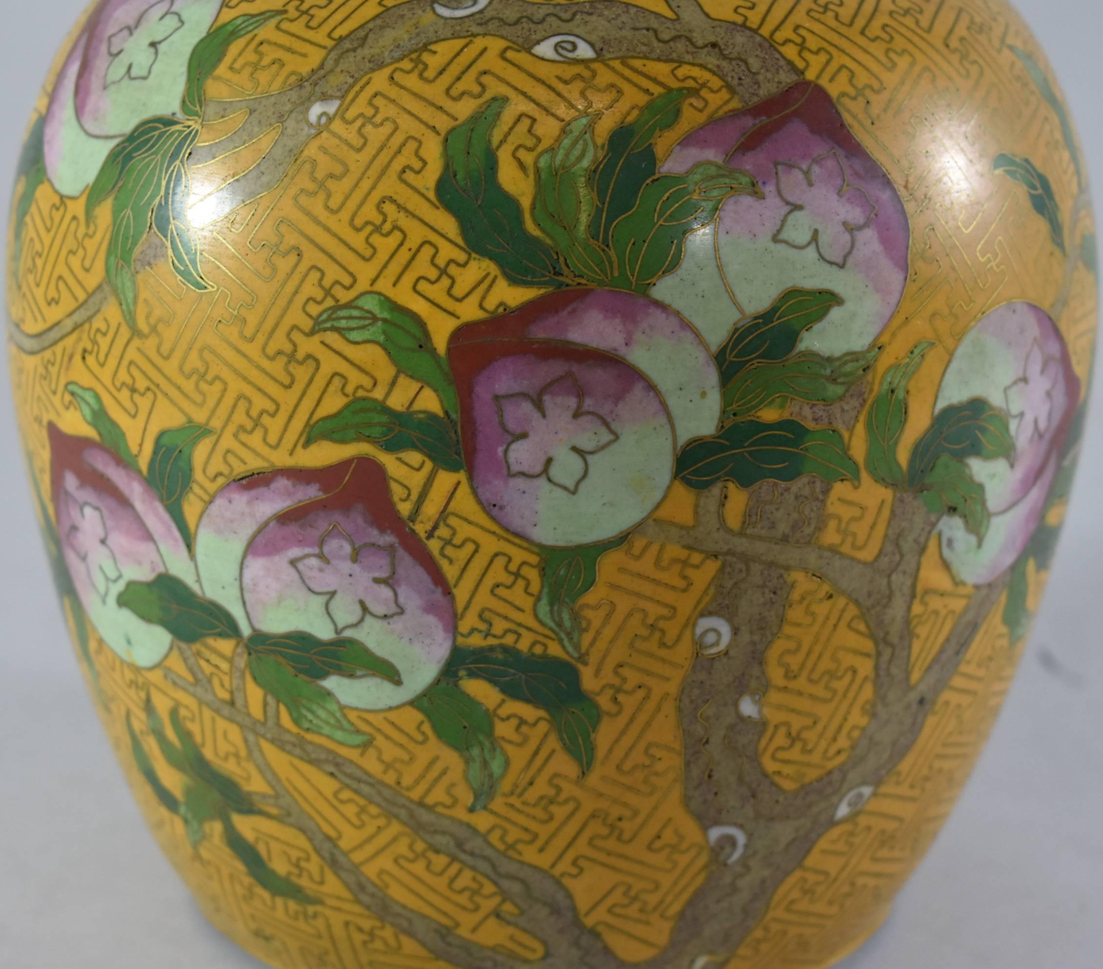 20th Century Cloisonne Ginger Jars with Lids in Peach Tree Pattern 3