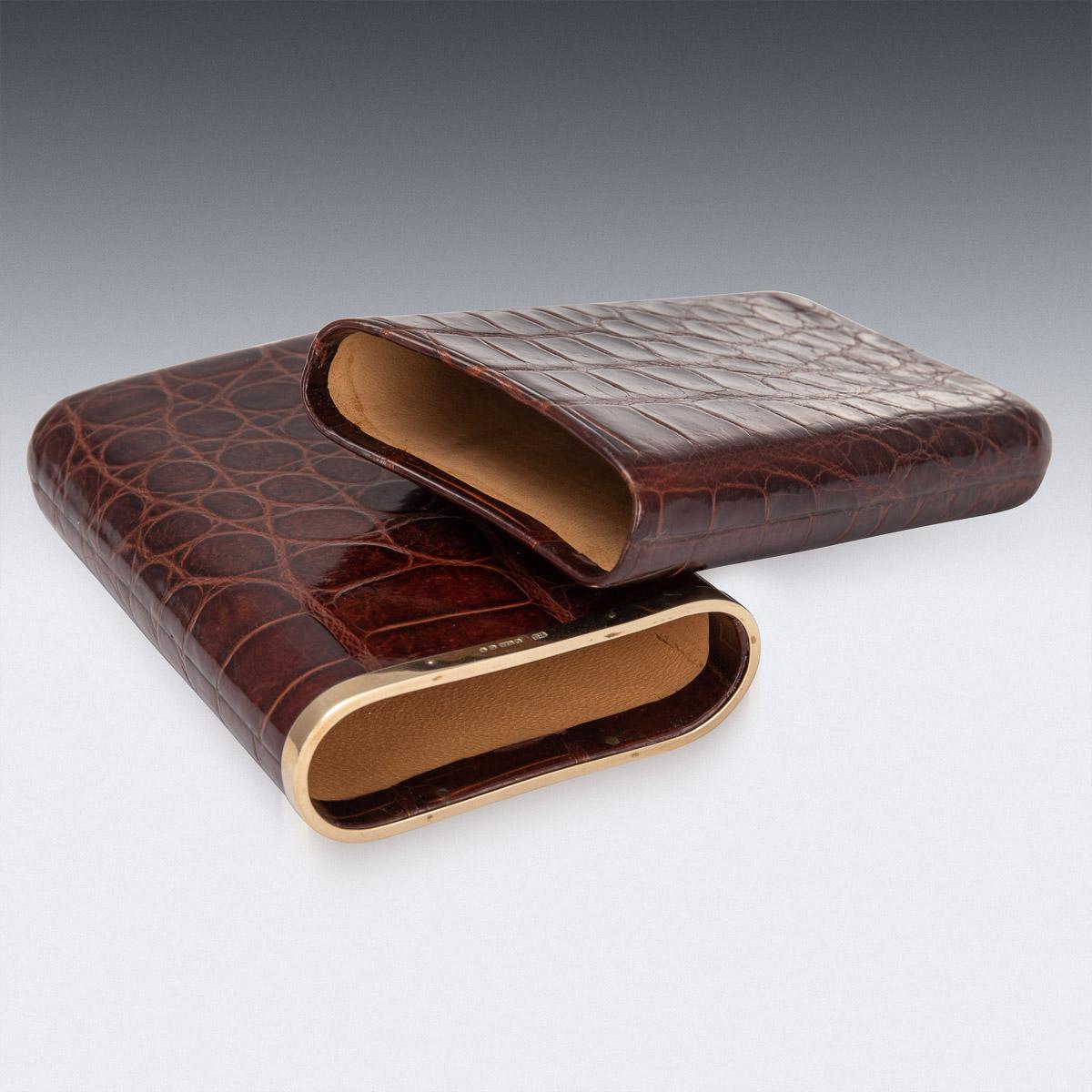 20th Century 9k Gold & Crocodile Leather Cigar Case, London, C.1958 1