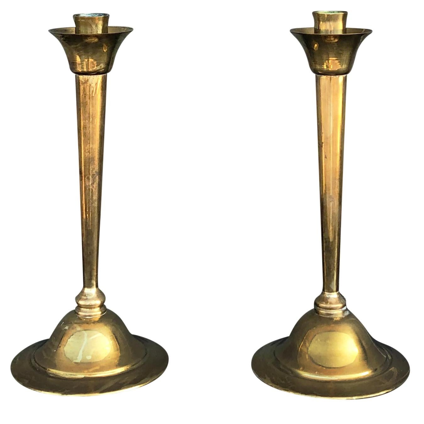 20th Century Gold Swedish, Danish Collection of Fourteen Brass Candlesticks For Sale 2
