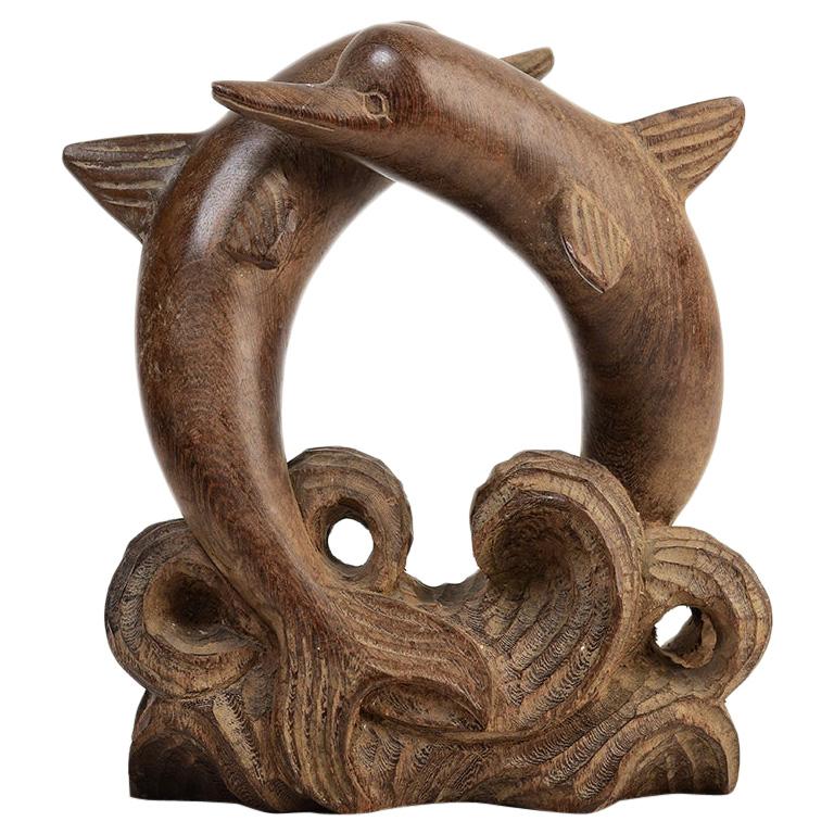 20th Century, A Pair of Burmese Wooden Dolphins For Sale