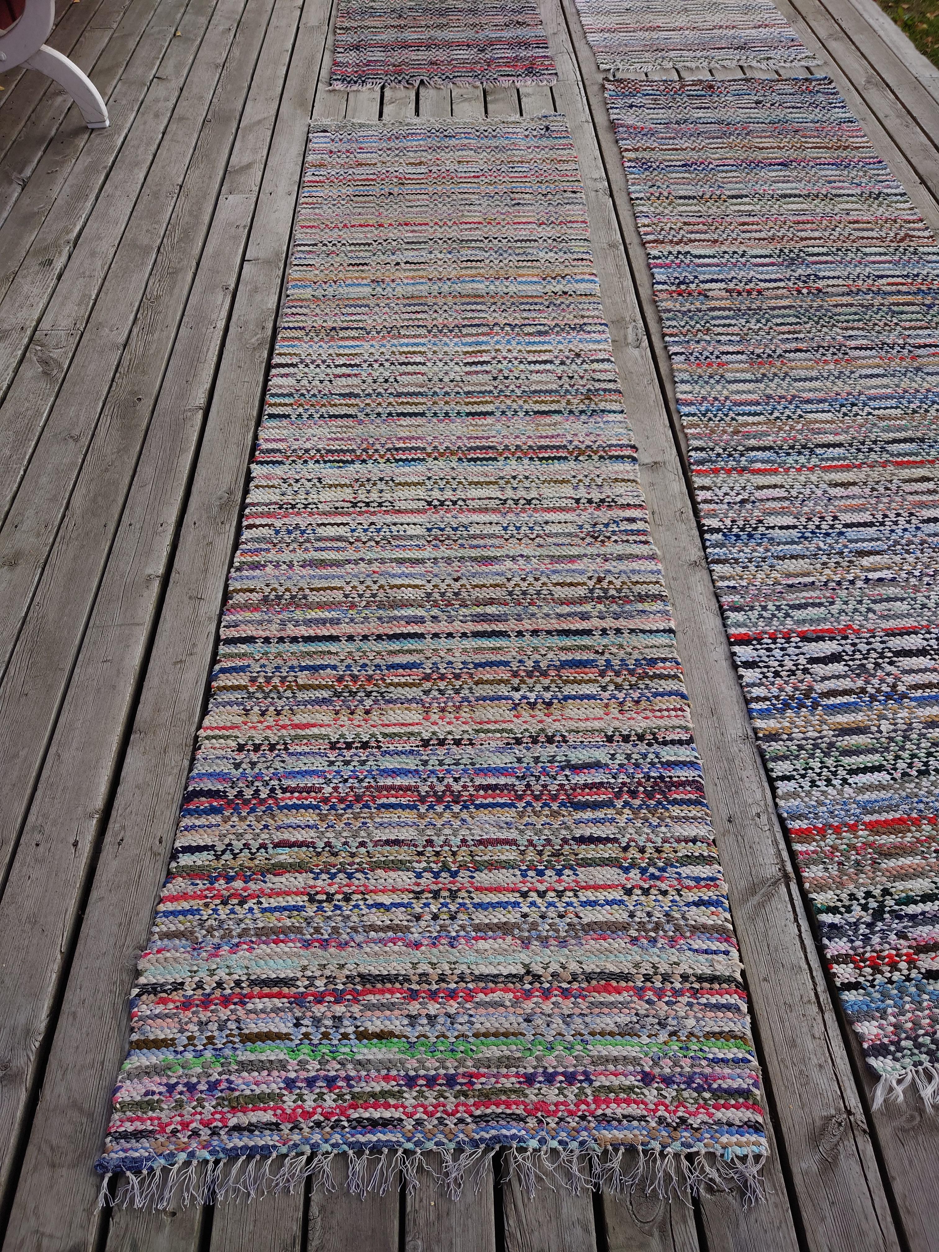 Cotton 20th Century, a Set of Four Hand Woven Swedish Rag Rugs For Sale