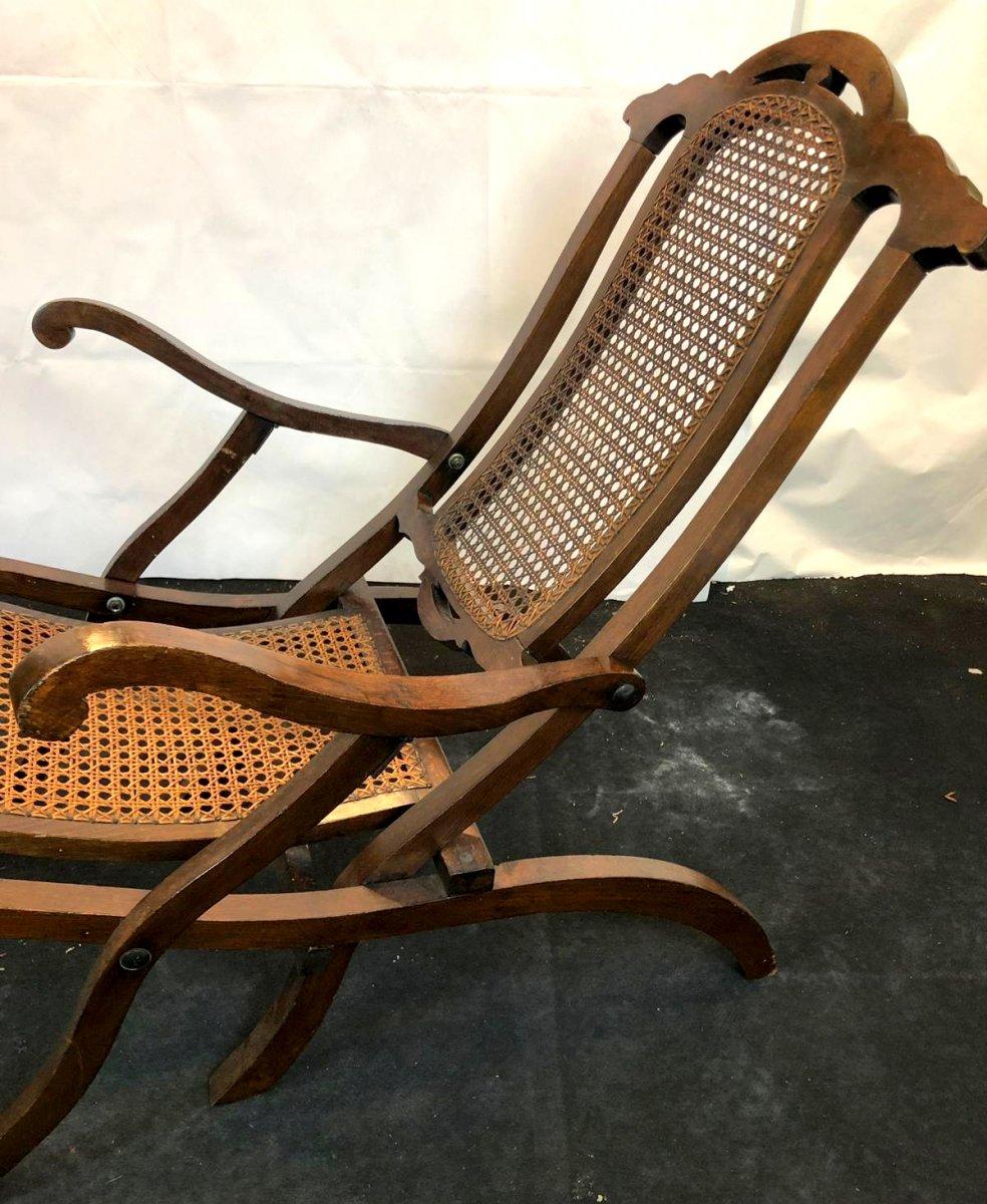 Italian 20th Century a Solid Mahogany and Straw Chaise Lounge