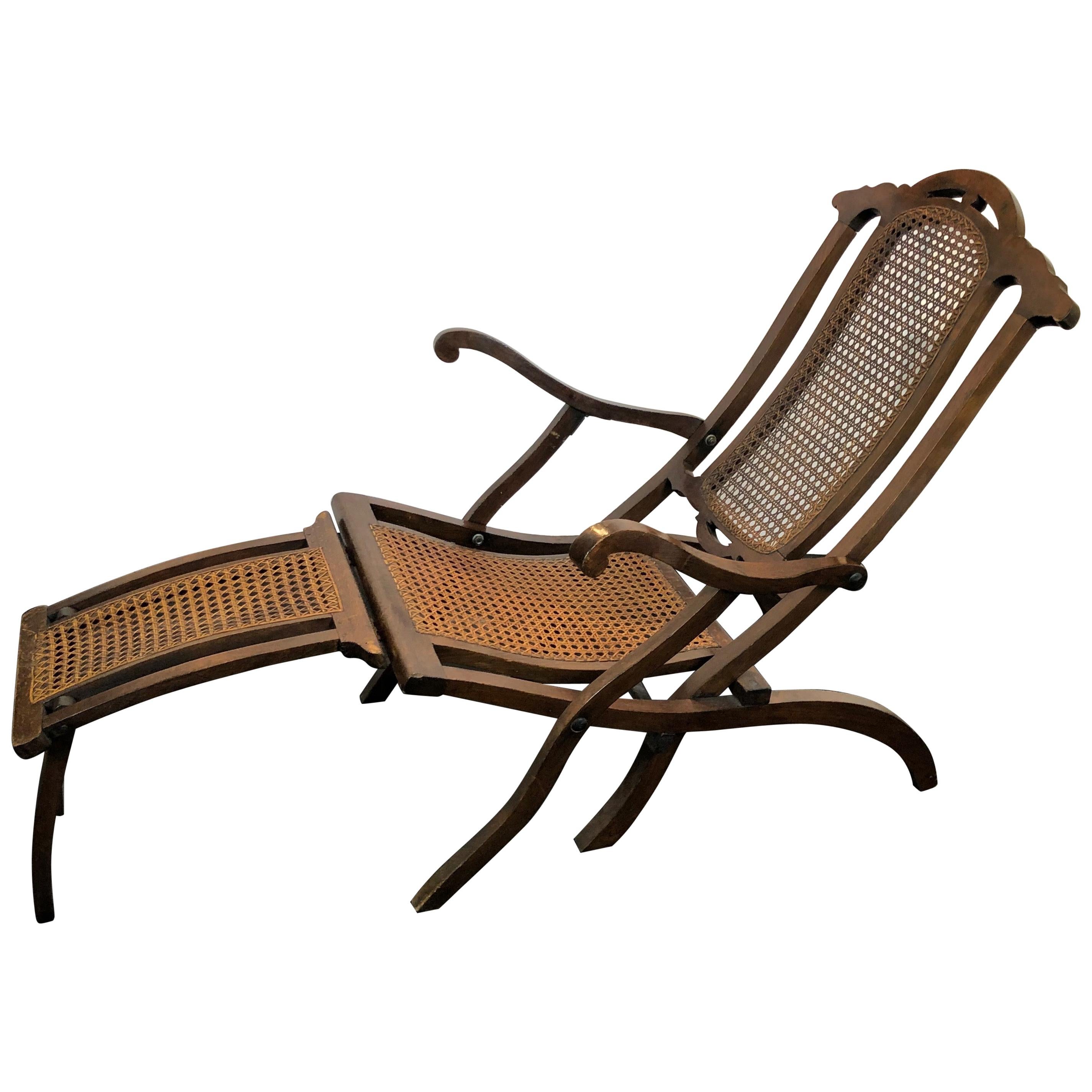 20th Century a Solid Mahogany and Straw Chaise Lounge
