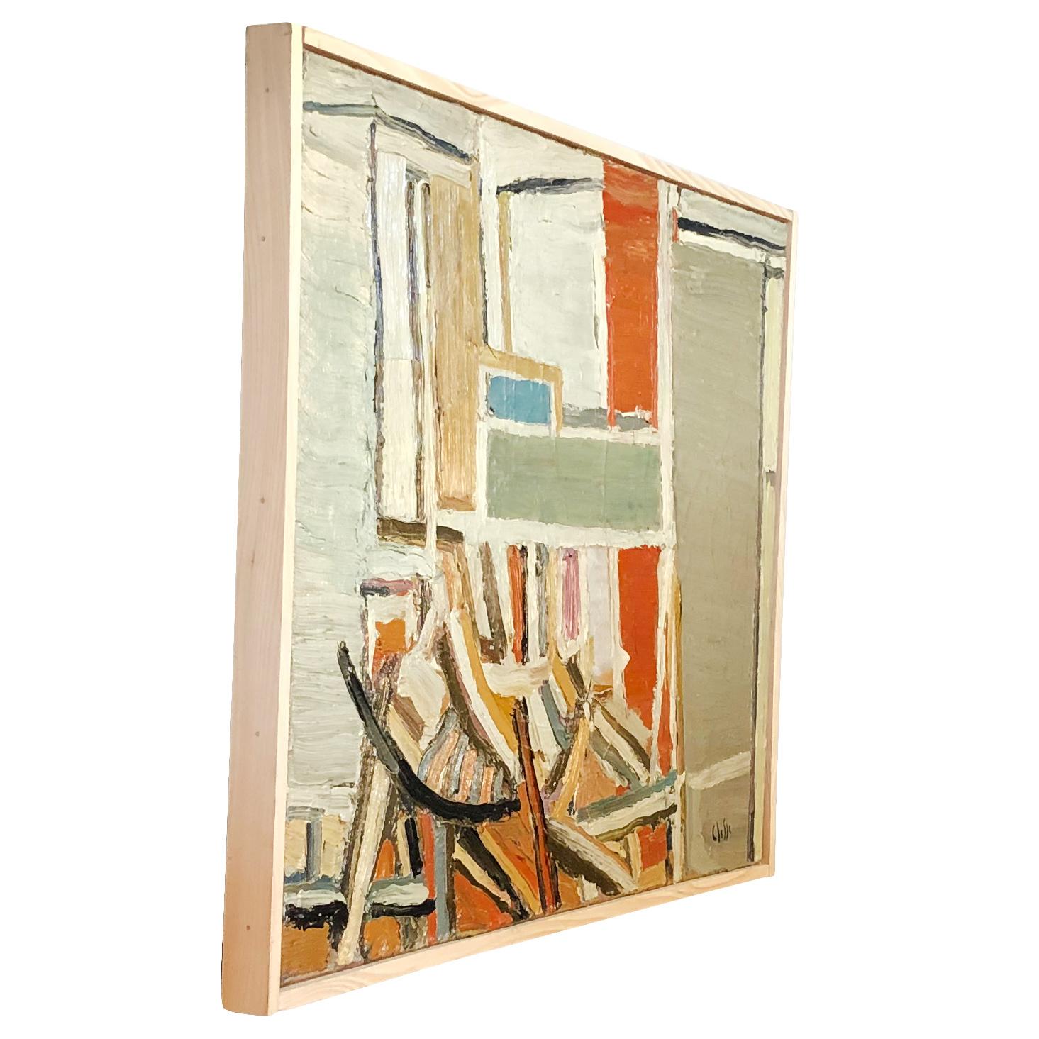 Mid-Century Modern 20th Century Grey-Yellow, Abstract Books, French Painting by Daniel Clesse