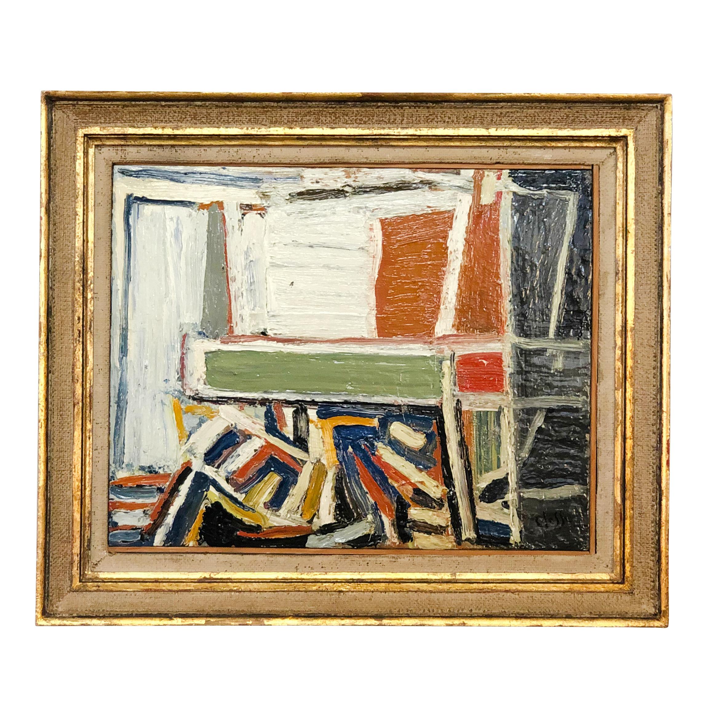 A French painting, abstract books, on wood by Daniel Clesse, painted in France, signed and dated circa 1993.

Without the frame: 15.5