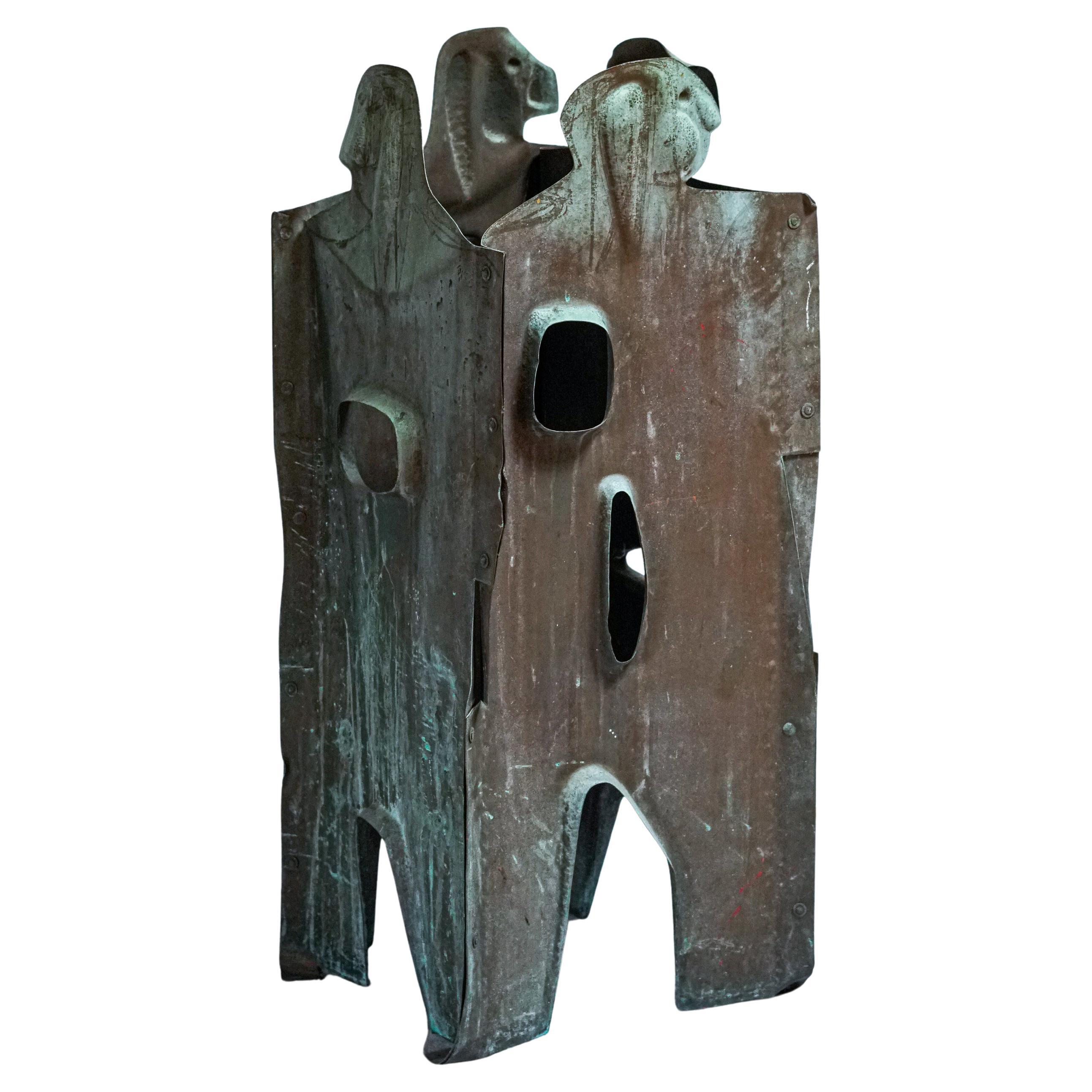 20th Century Standing Figures Brutalist Copper Sculpture, Circa 1950