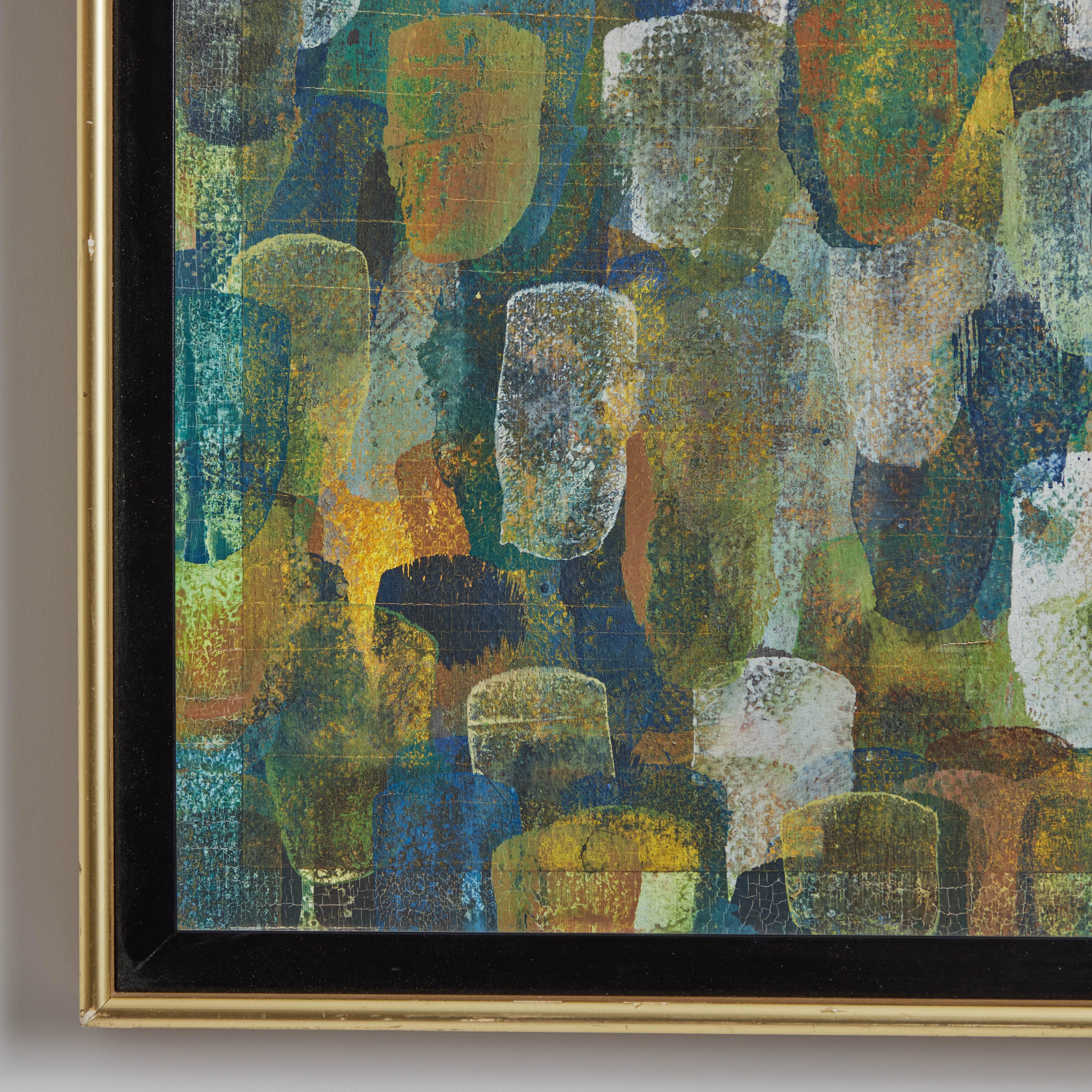 20th Century Abstract Oil on Wood Painting Attributed to Burton Wasserman In Good Condition For Sale In Glendale, CA