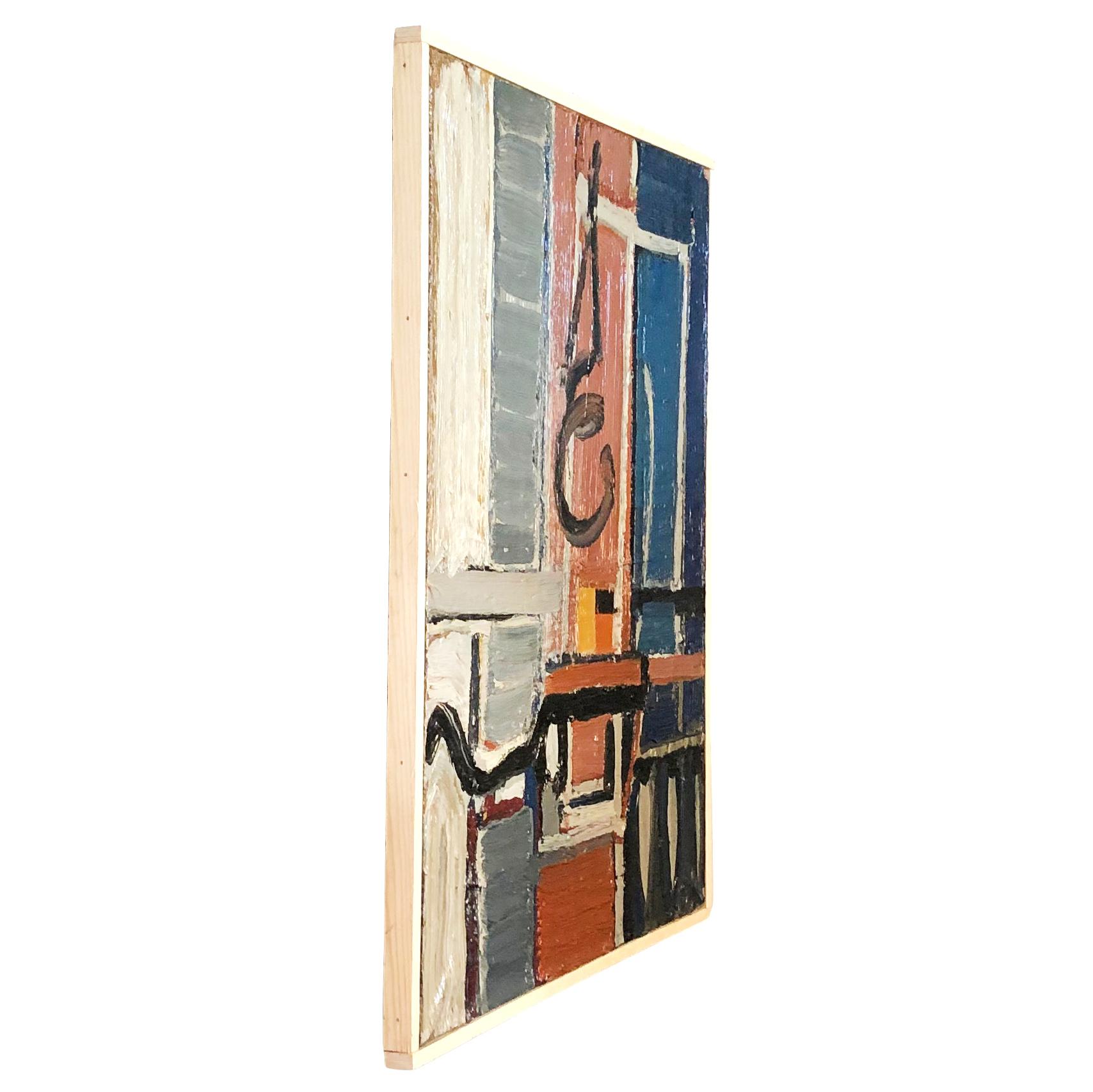 Mid-Century Modern 20th Century Blue-Red French Abstract Painting by Daniel Clesse For Sale