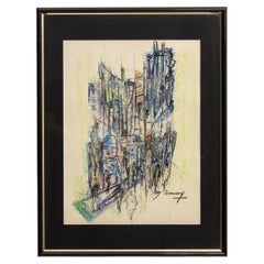 Pintura abstracta del siglo XX, enmarcada, 33,1 x 25,2 pulgadas, Francia