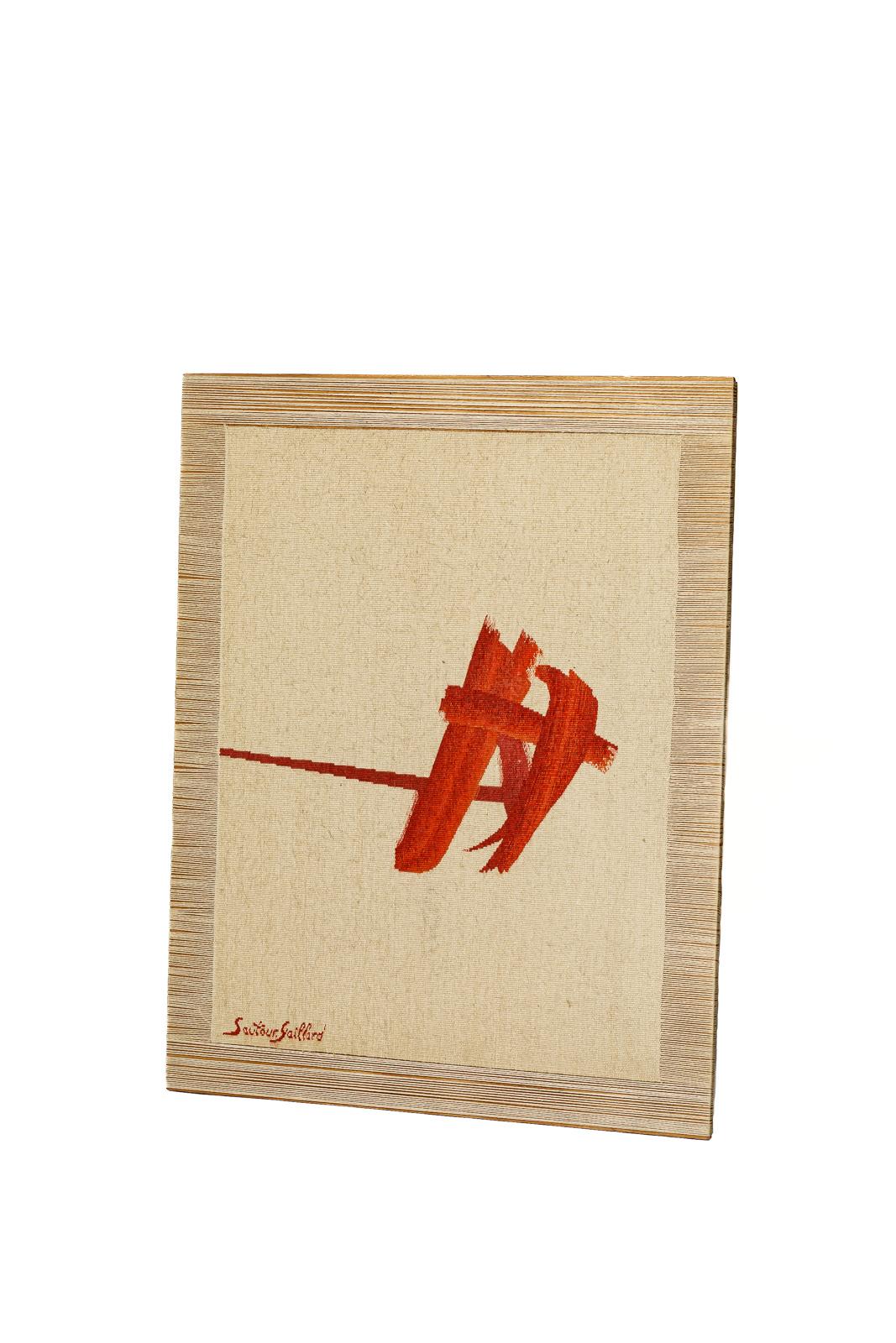 Abstrakter rot-weißer Wandteppich des 20. Jahrhunderts von Jean-René Sautour-Gaillard (Moderne der Mitte des Jahrhunderts) im Angebot