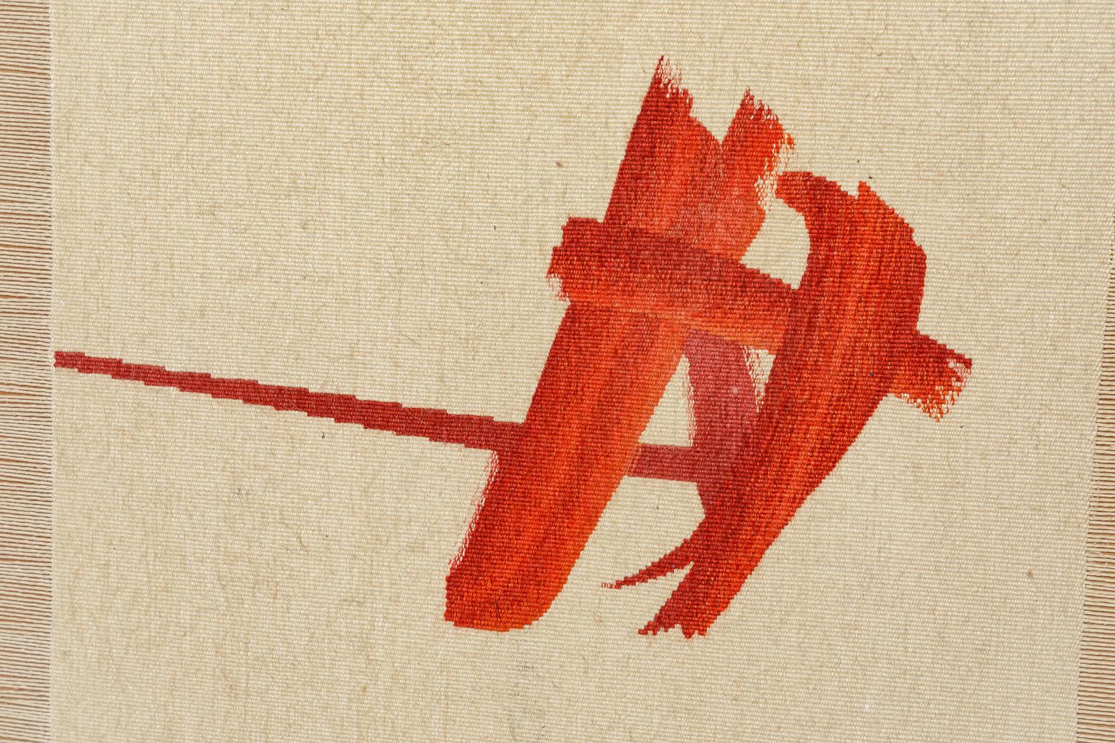 Abstrakter rot-weißer Wandteppich des 20. Jahrhunderts von Jean-René Sautour-Gaillard (Französisch) im Angebot