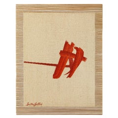 20th century abstract red and white wall tapestry by Jean-René Sautour Gaillard