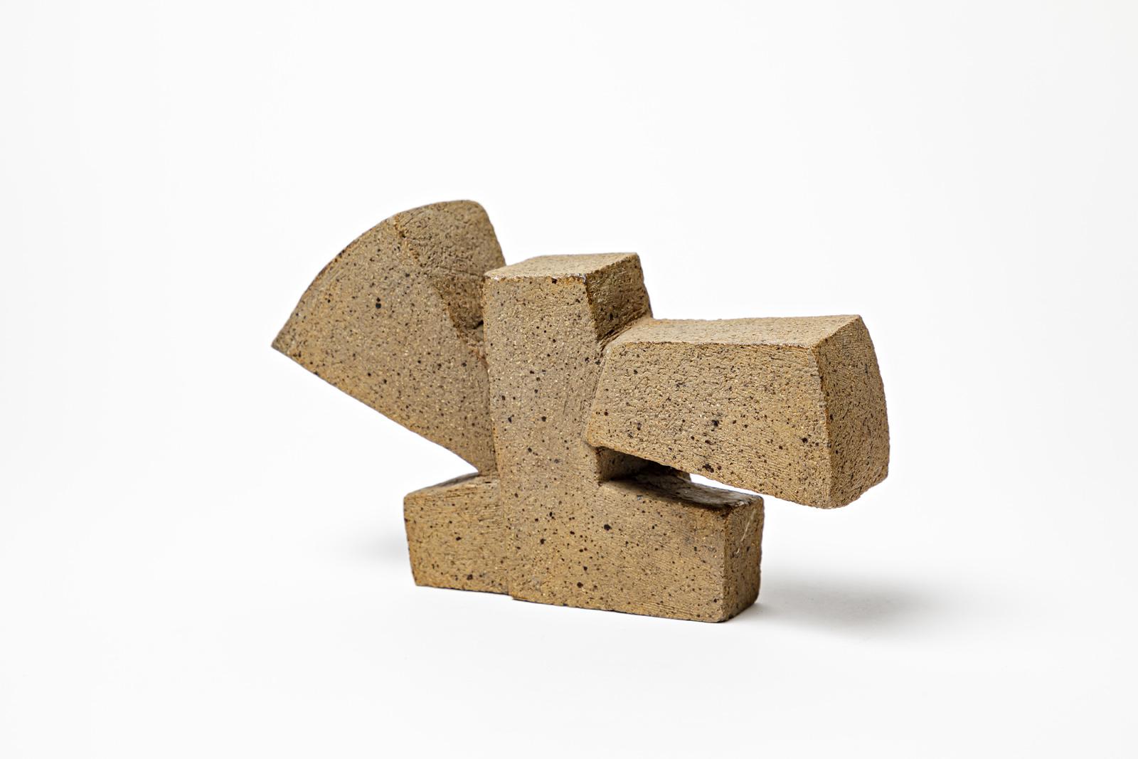 Mid-Century Modern 20th century abstract stoneware ceramic sculpture by Michel Lanos circa 1980 For Sale