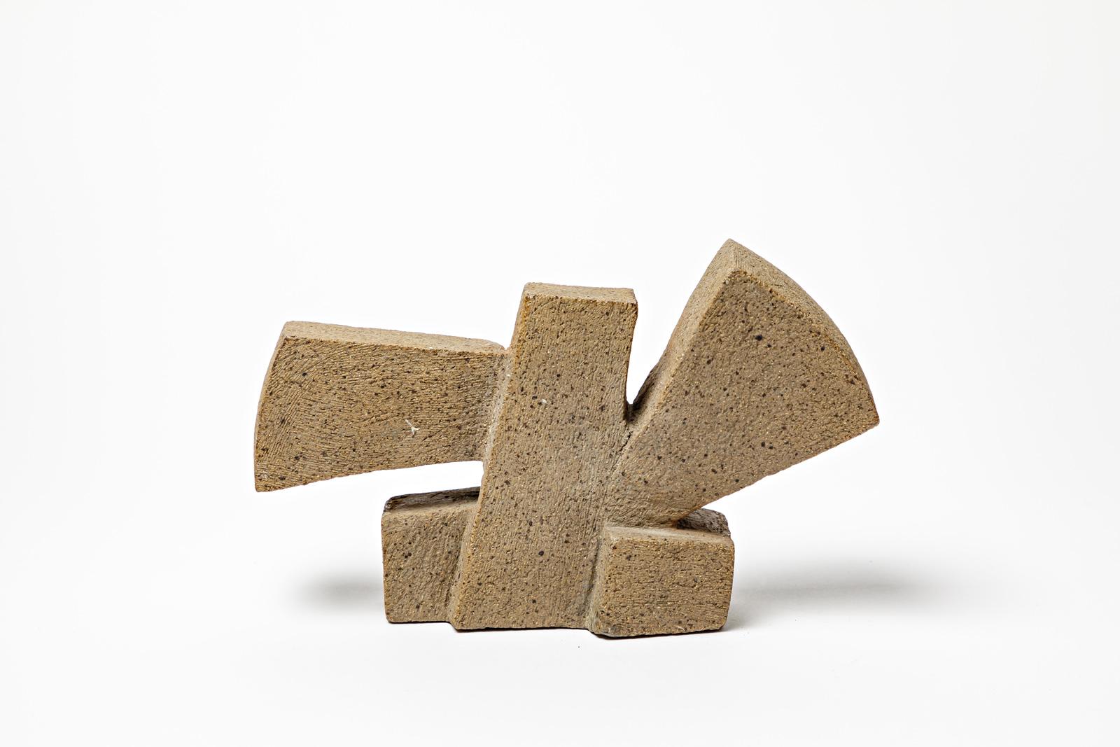 French 20th century abstract stoneware ceramic sculpture by Michel Lanos circa 1980 For Sale