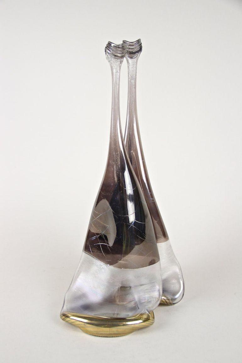 Vase abstrait à deux cols en verre du 20e siècle, signé, Allemagne, vers 1980 en vente 8