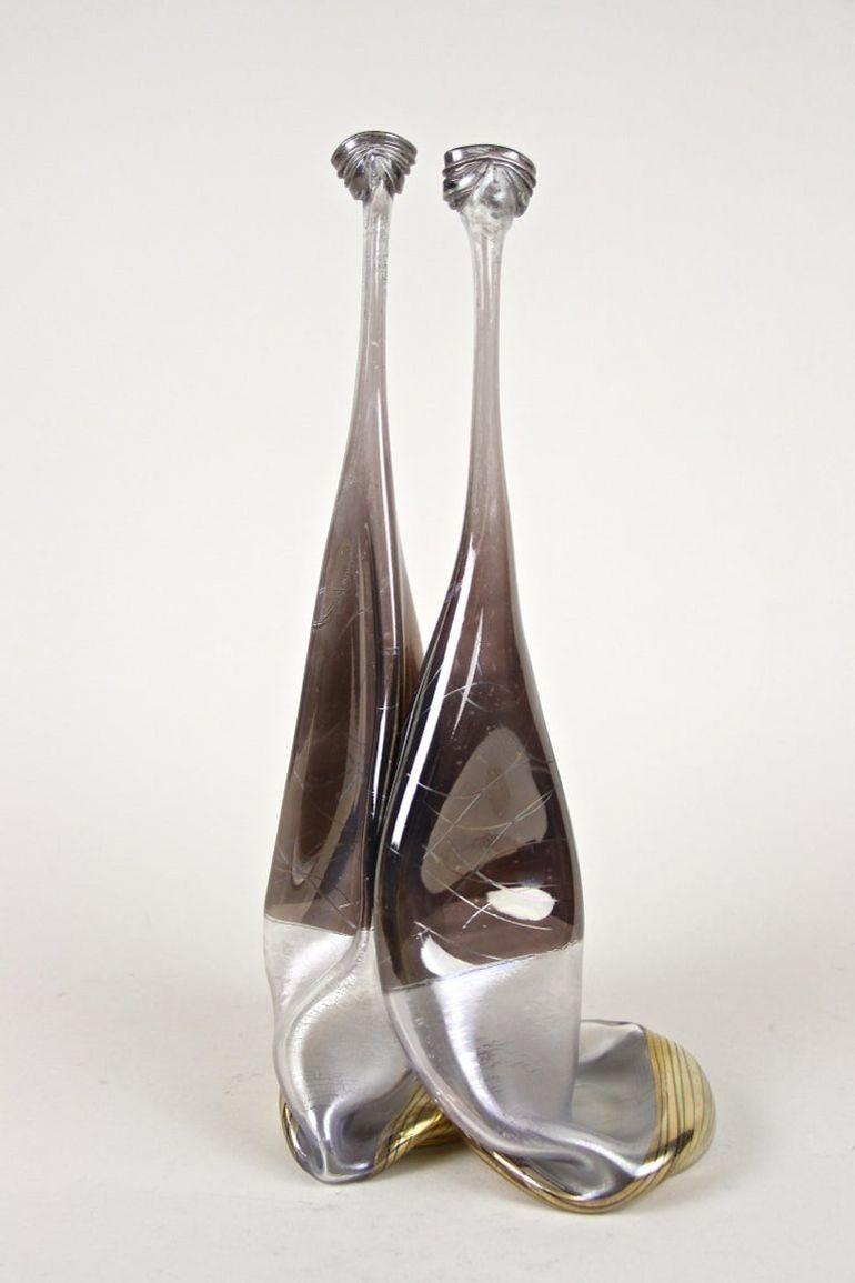 Moderne Vase abstrait à deux cols en verre du 20e siècle, signé, Allemagne, vers 1980 en vente