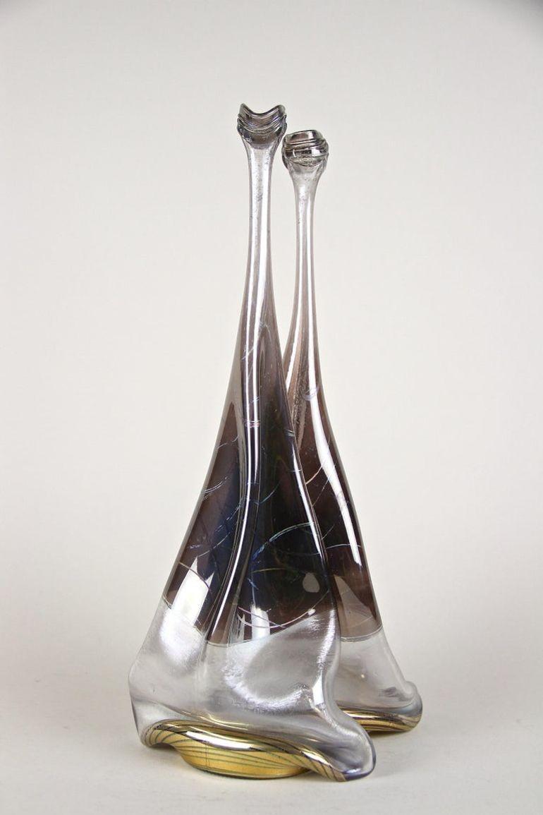 Vase abstrait à deux cols en verre du 20e siècle, signé, Allemagne, vers 1980 en vente 1