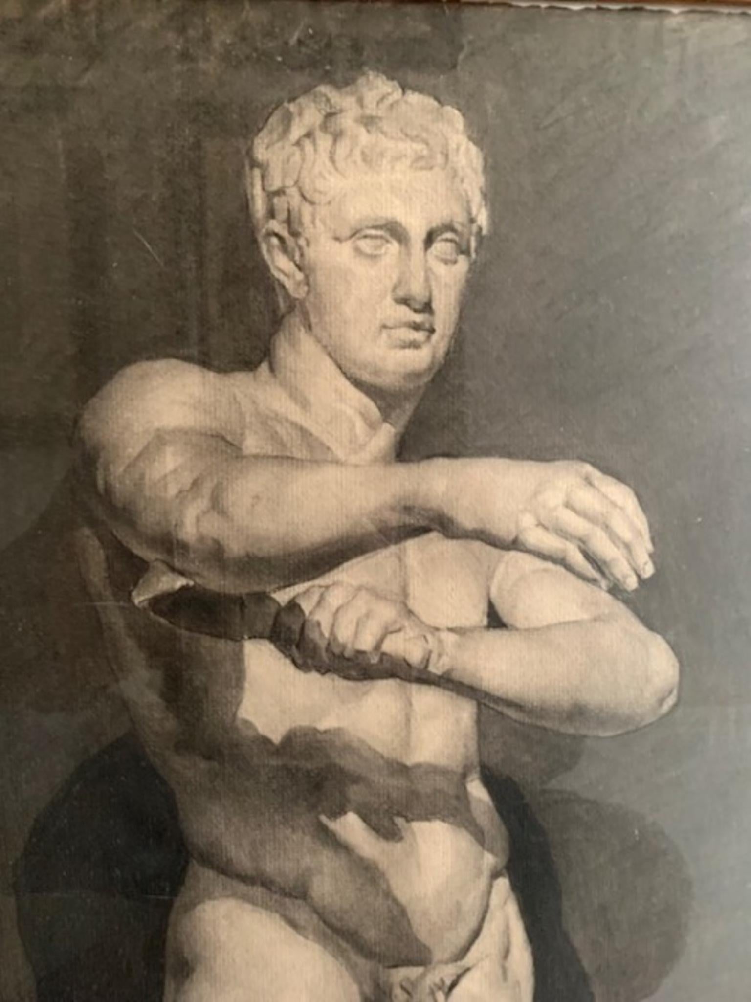 Dessin Académie de sculpture grecque réalisé au fusain au début du XXe siècle, à l'Académie espagnole de Rome. Représentant une sculpture grecque.