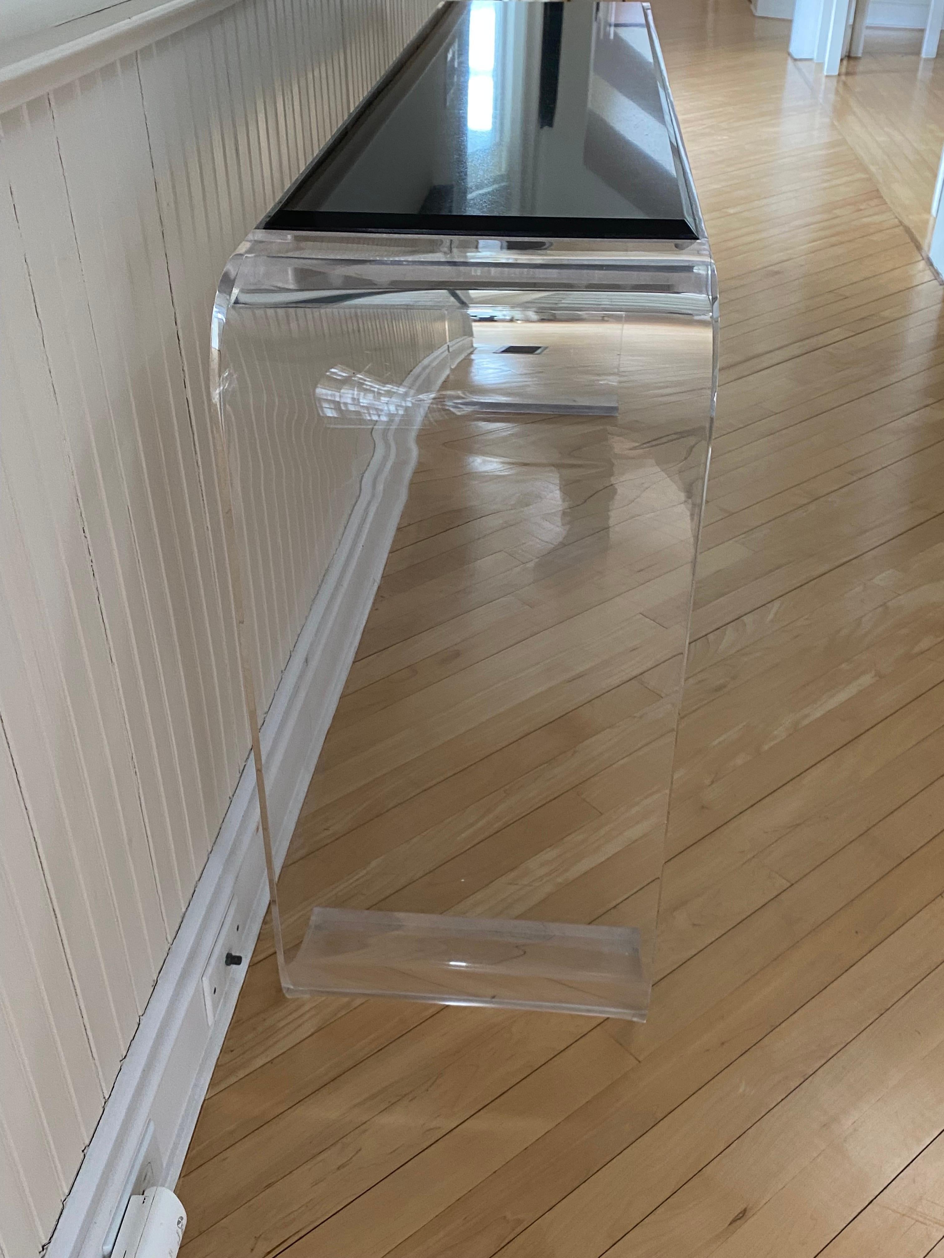 20th Century Acrylic, Chrome & Quartz Waterfall Console Table In Good Condition In Southampton, NY