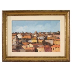 Vintage 20th Century Acrylic on Cardboard Italian Signed Painting View of Rome, 1960