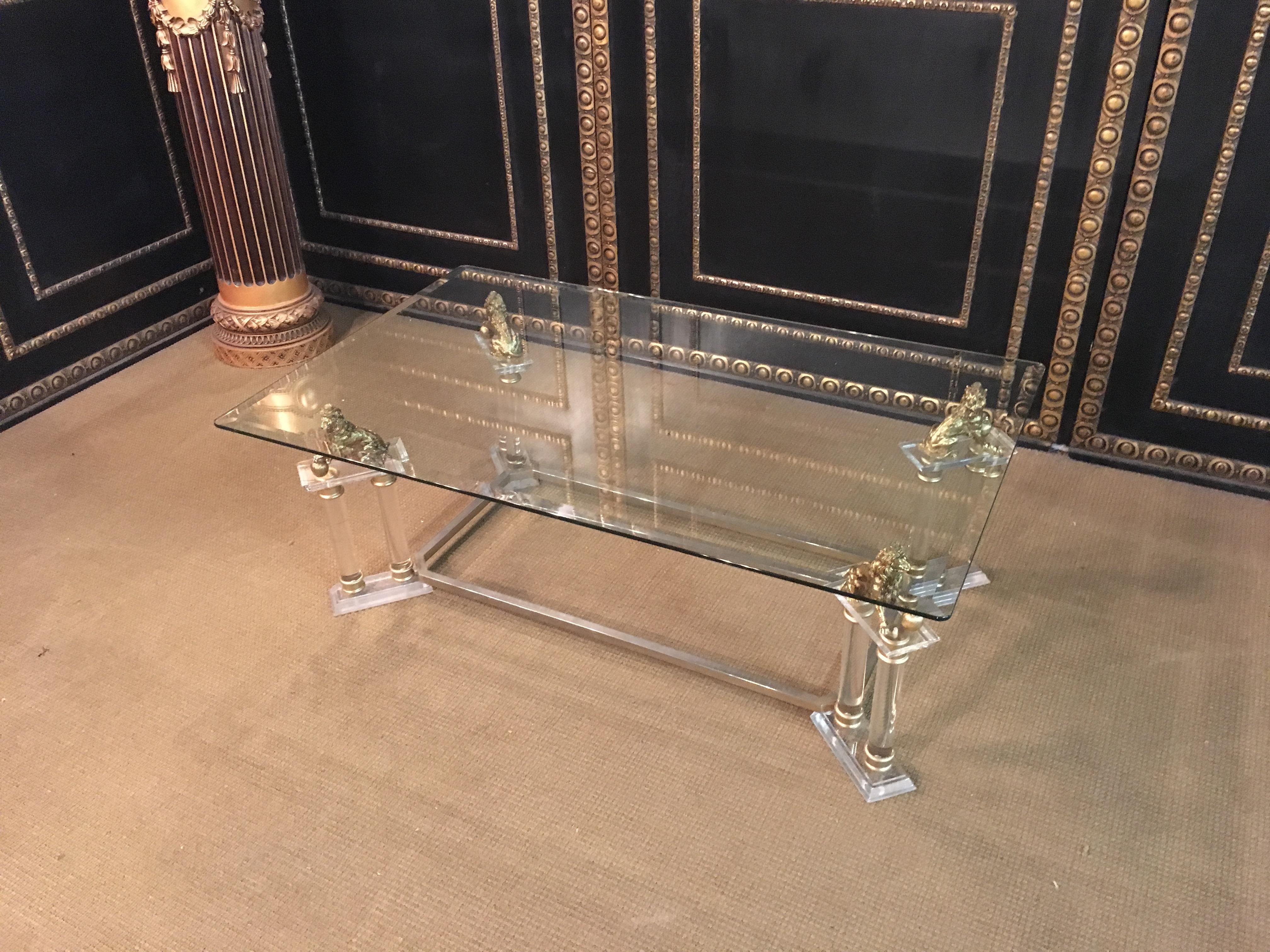 Italian 20th Century Acrylic Table with 4 Lions Table, Empire Style
