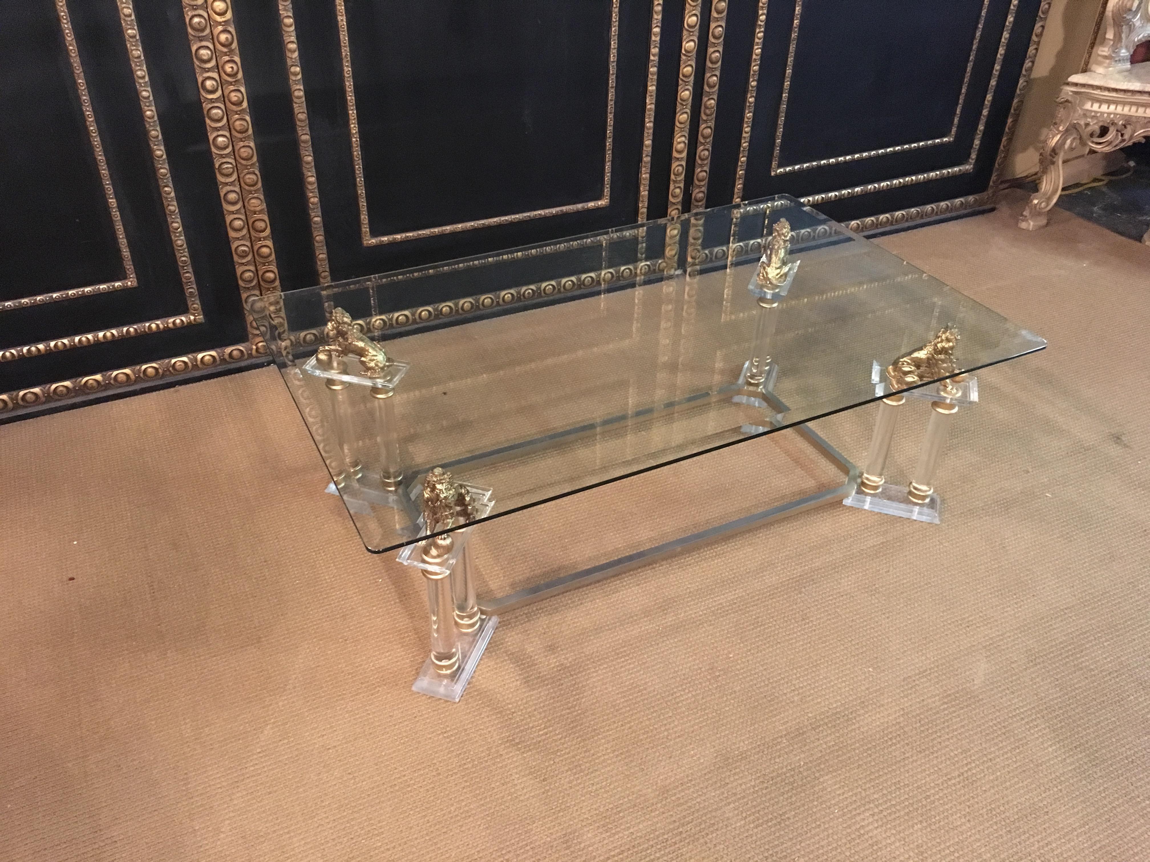 Glazed 20th Century Acrylic Table with 4 Lions Table, Empire Style