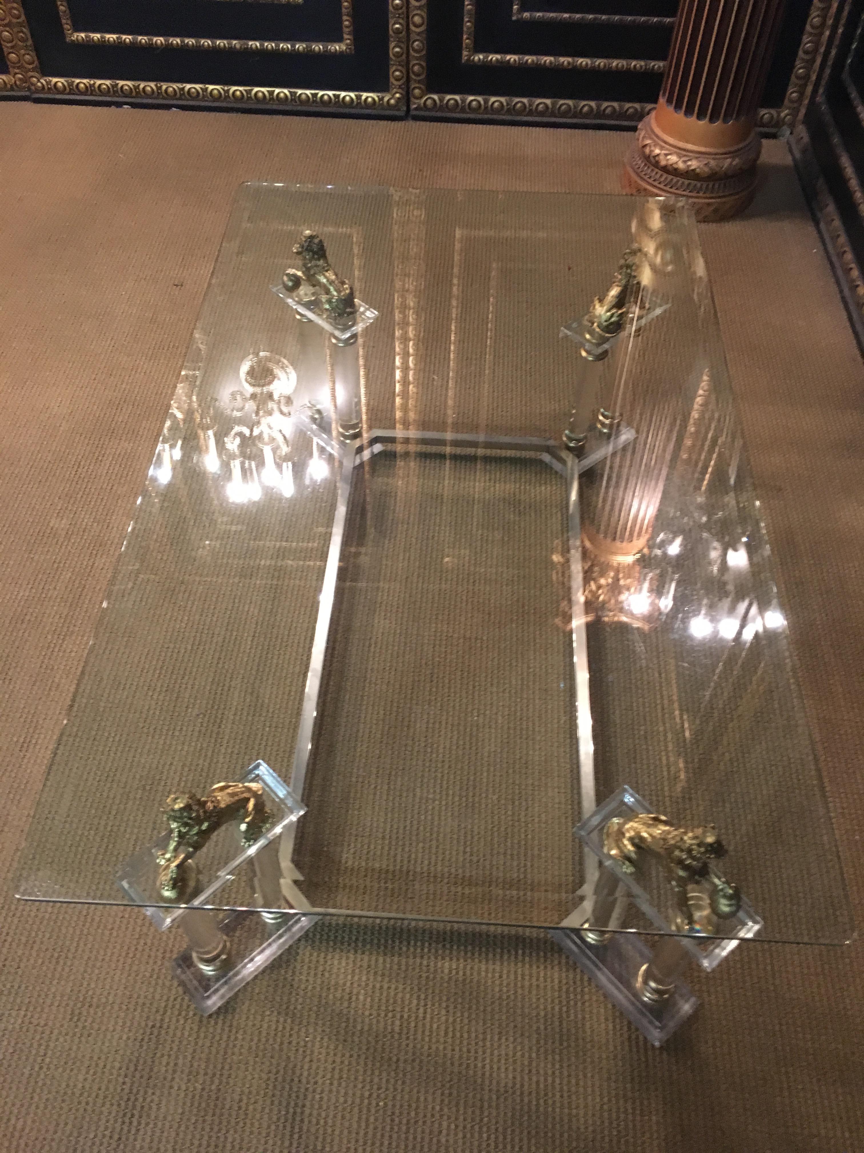 20th Century Acrylic Table with 4 Lions Table, Empire Style 4