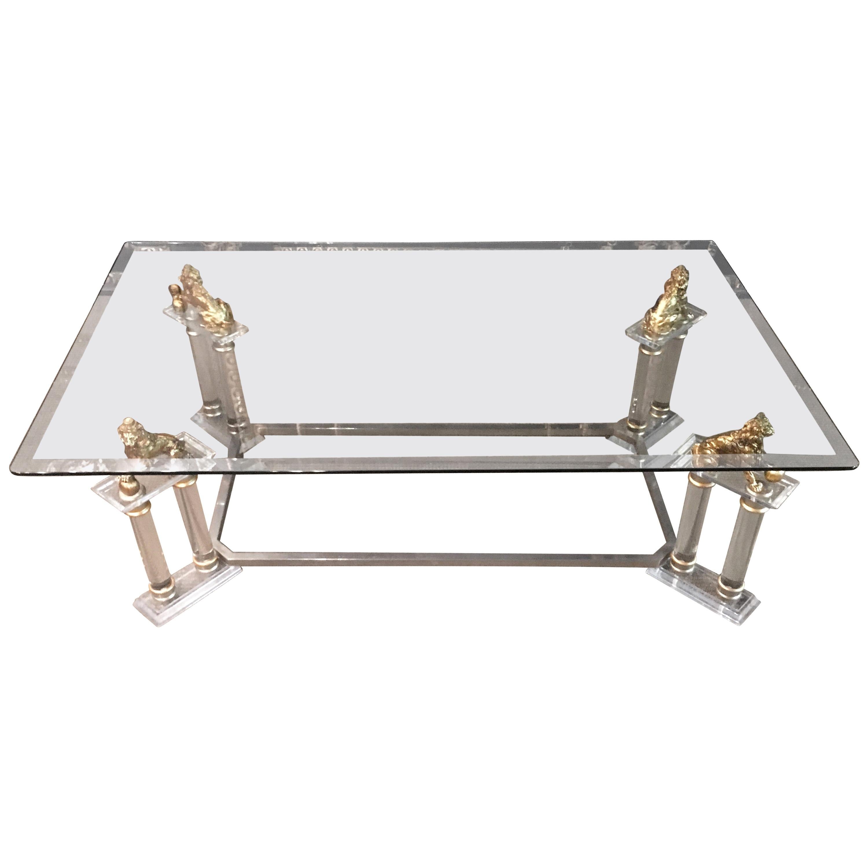 20th Century Acrylic Table with 4 Lions Table, Empire Style