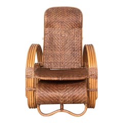20th Century Adjustable Bentwood and Rattan Chaise Longue  with Ottoman Inserted