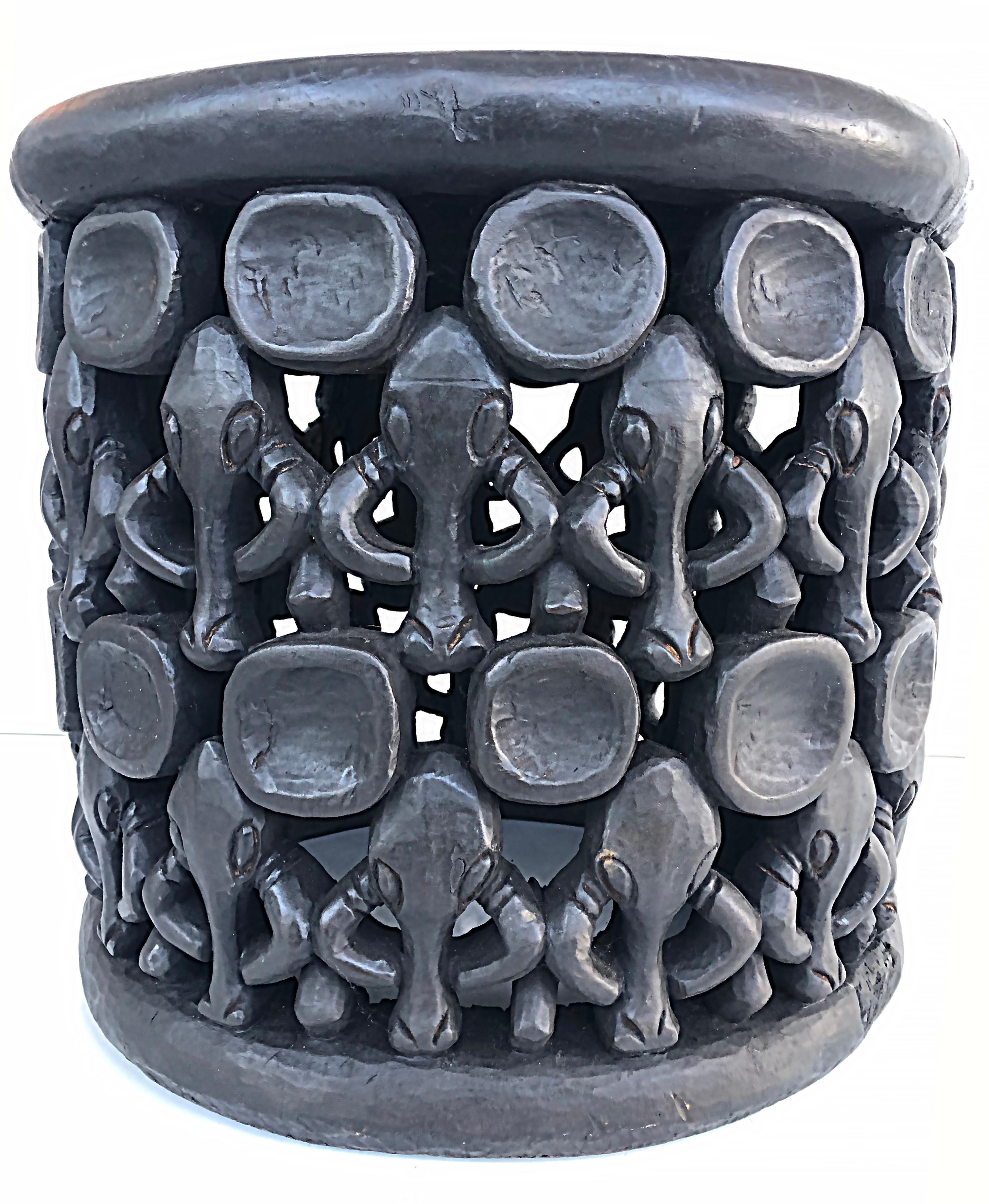 20th Century Modern African Bamileke Table/Stool with Elephants