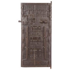 20th Century African Carved Wood Door with Crocodiles and Symbols