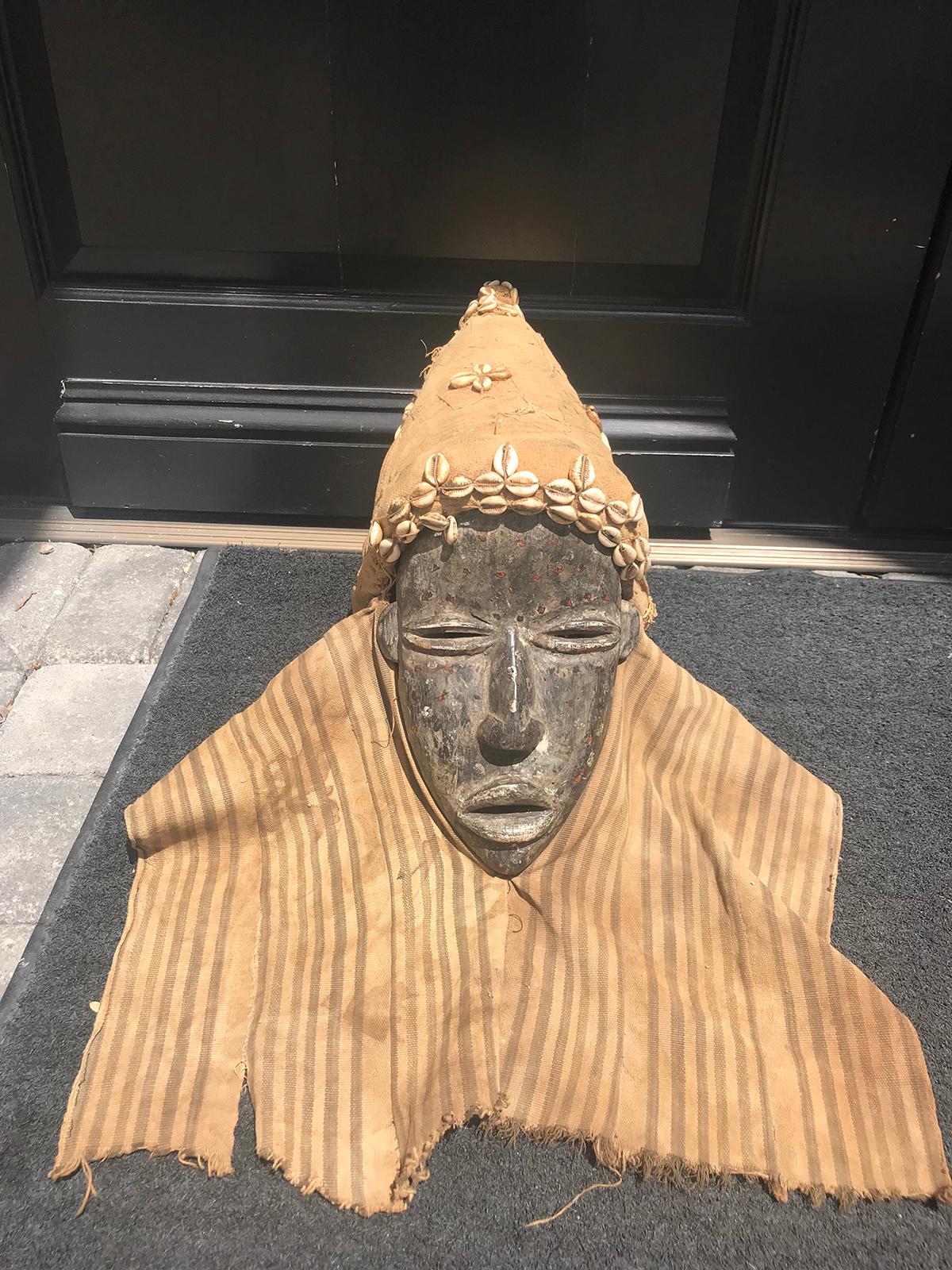 20th Century African Dan Hand Carved Mask from Liberia with Cowrie Shells For Sale 4