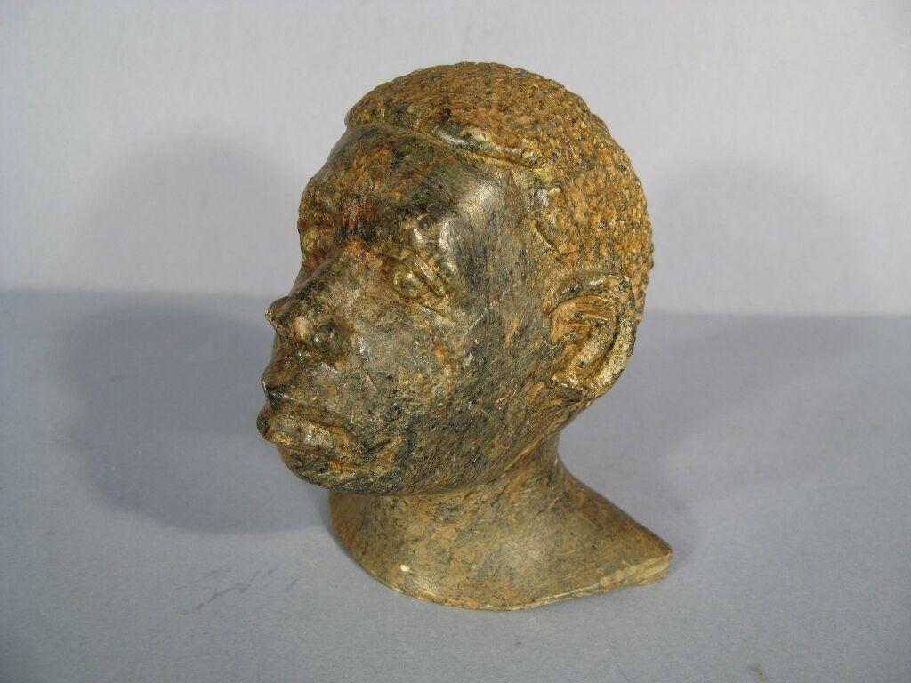 Escultura de escayola con cabeza africana del siglo XX -1Y29 Francés