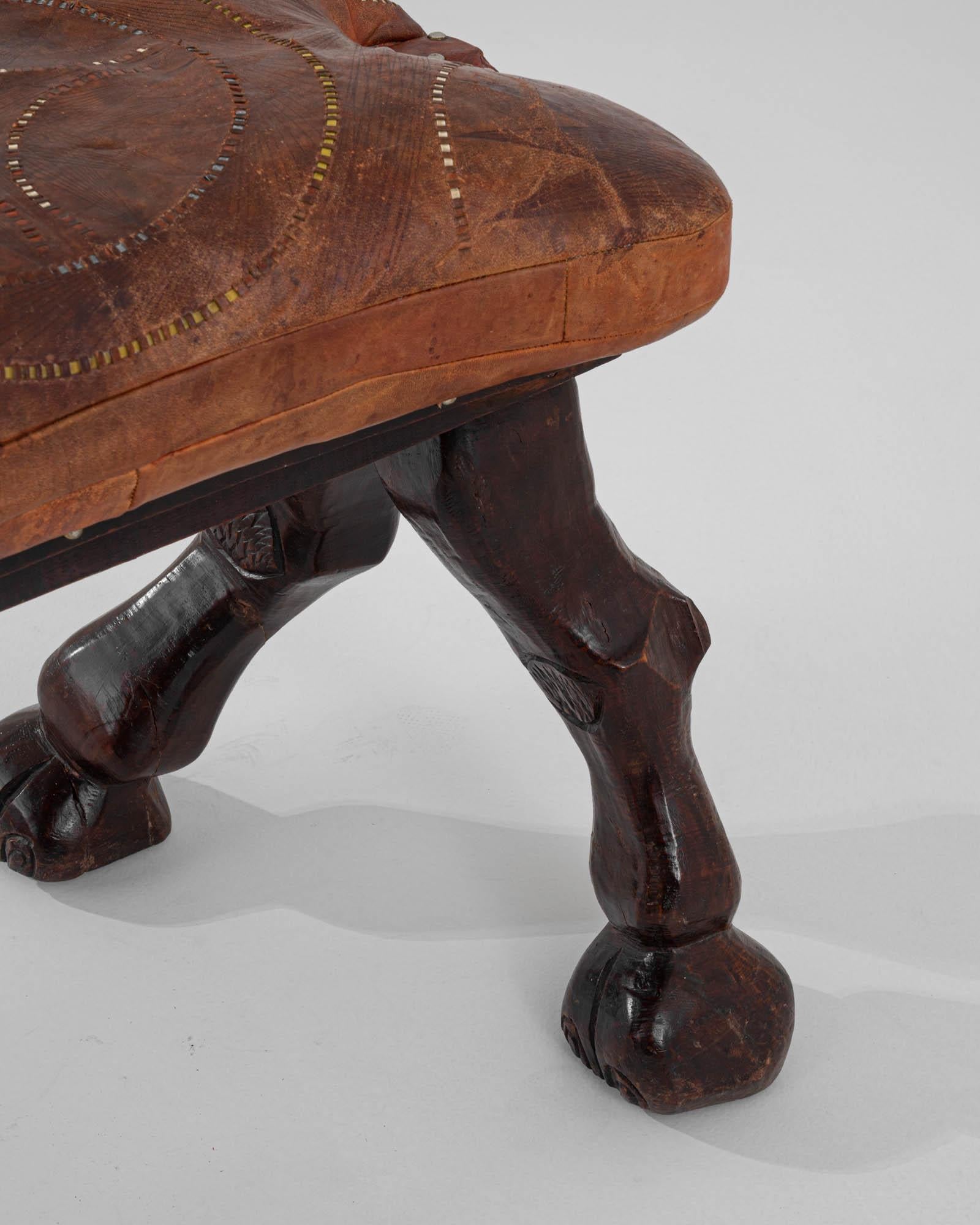 20th Century African Wooden Camel Stool with Leather Seat 6